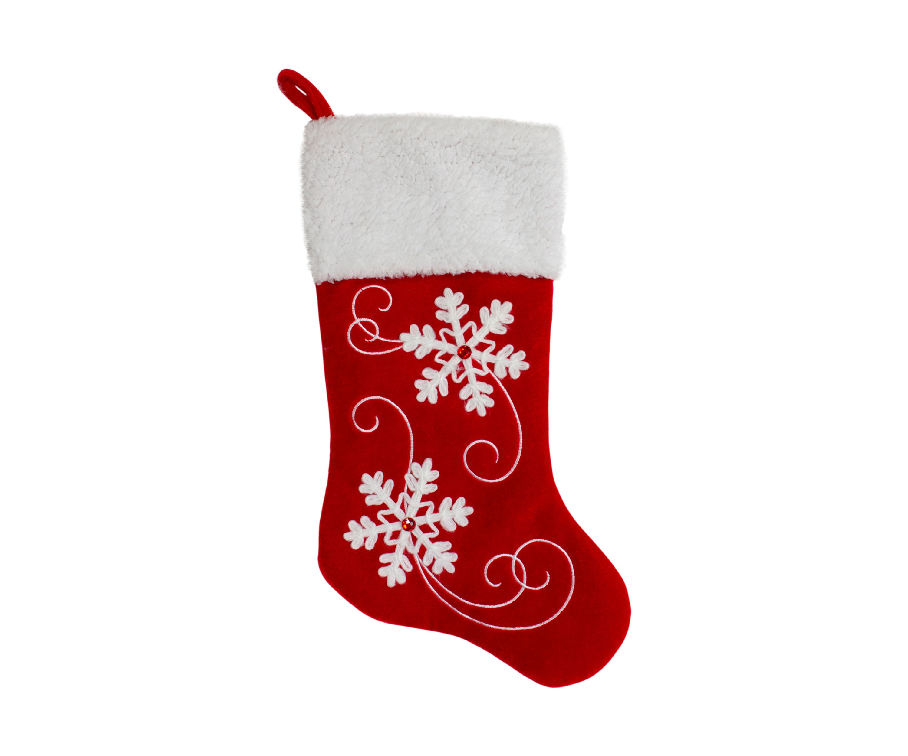 20.5-Inch Red and White Velvet With White Snowflake Christmas Stocking