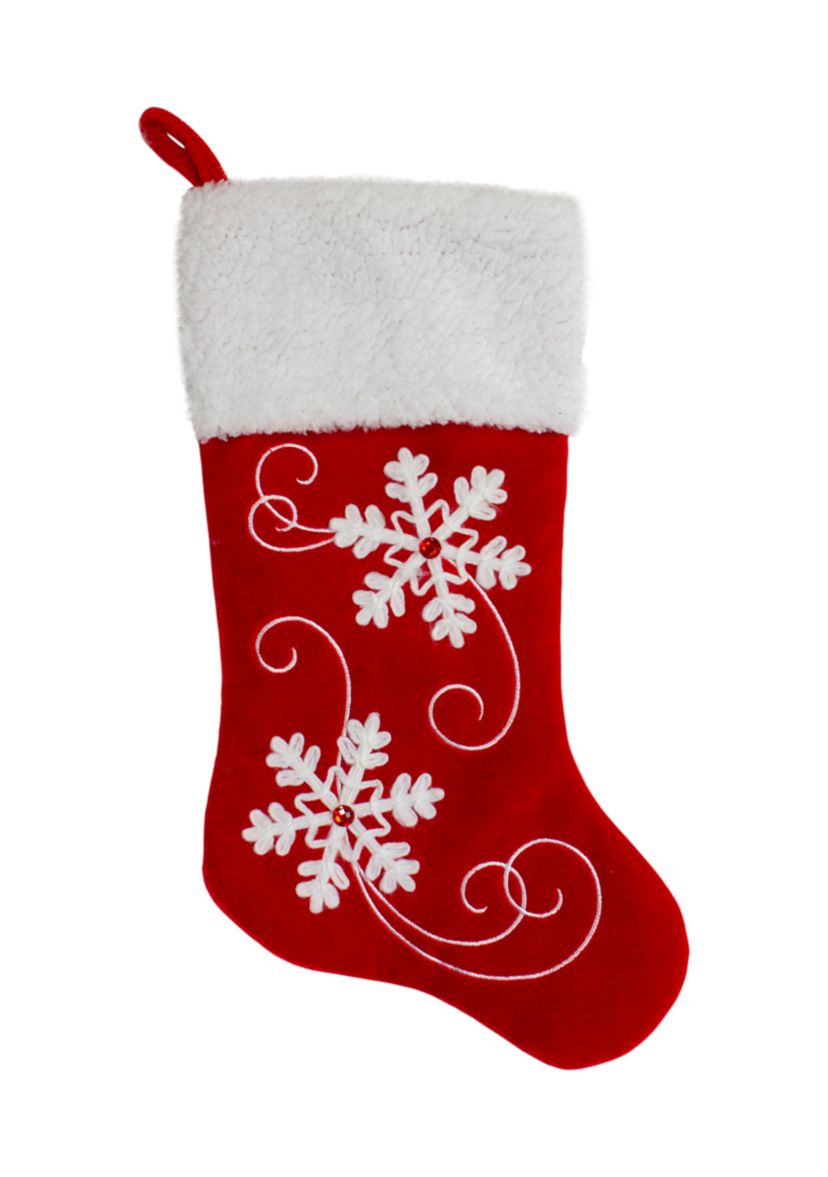 20.5-Inch Red and White Velvet With White Snowflake Christmas Stocking