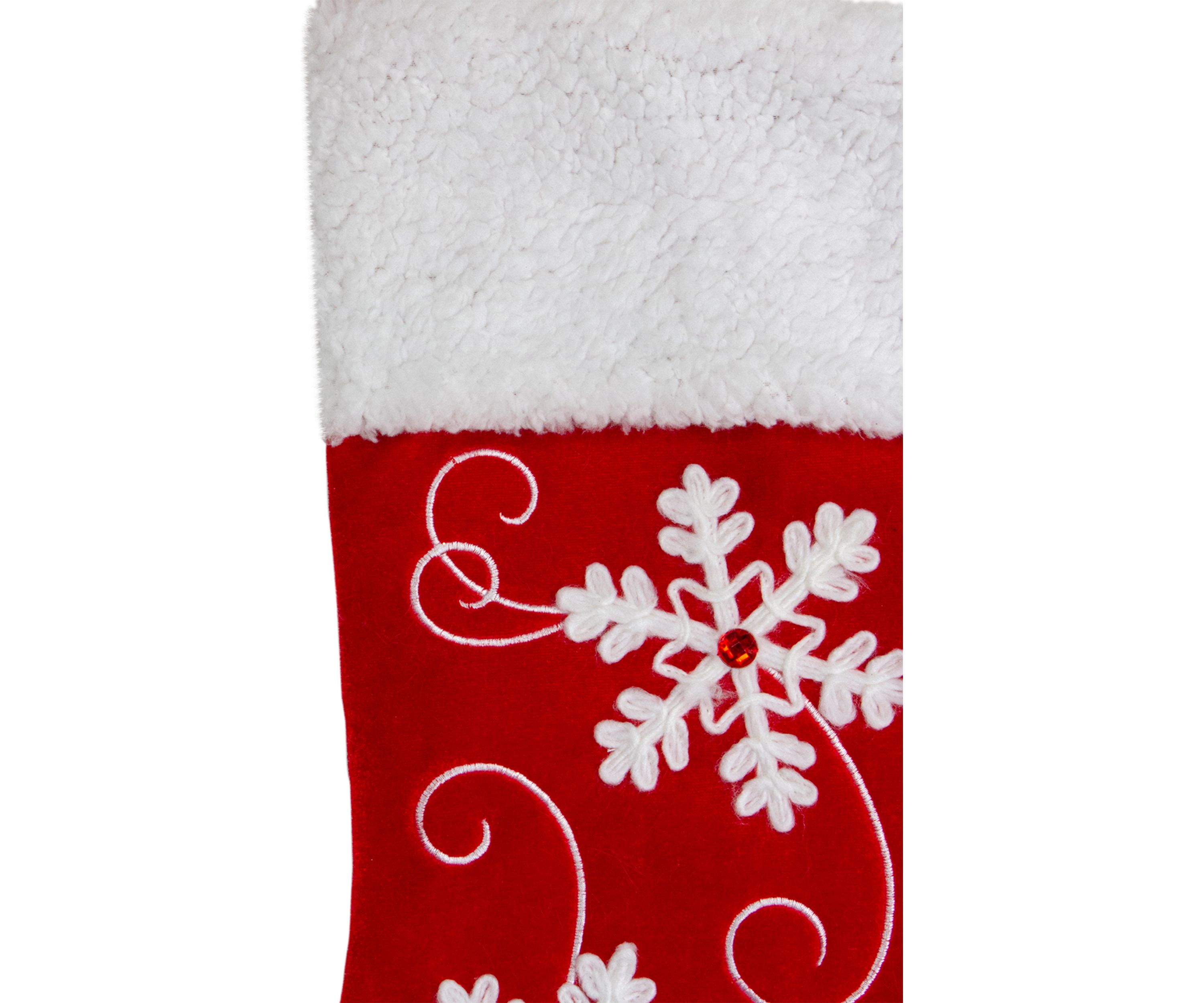 20.5-Inch Red and White Velvet With White Snowflake Christmas Stocking