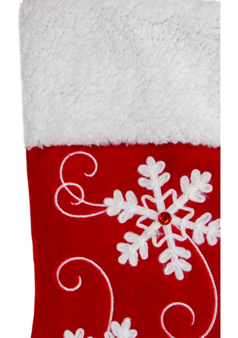 20.5-Inch Red and White Velvet With White Snowflake Christmas Stocking