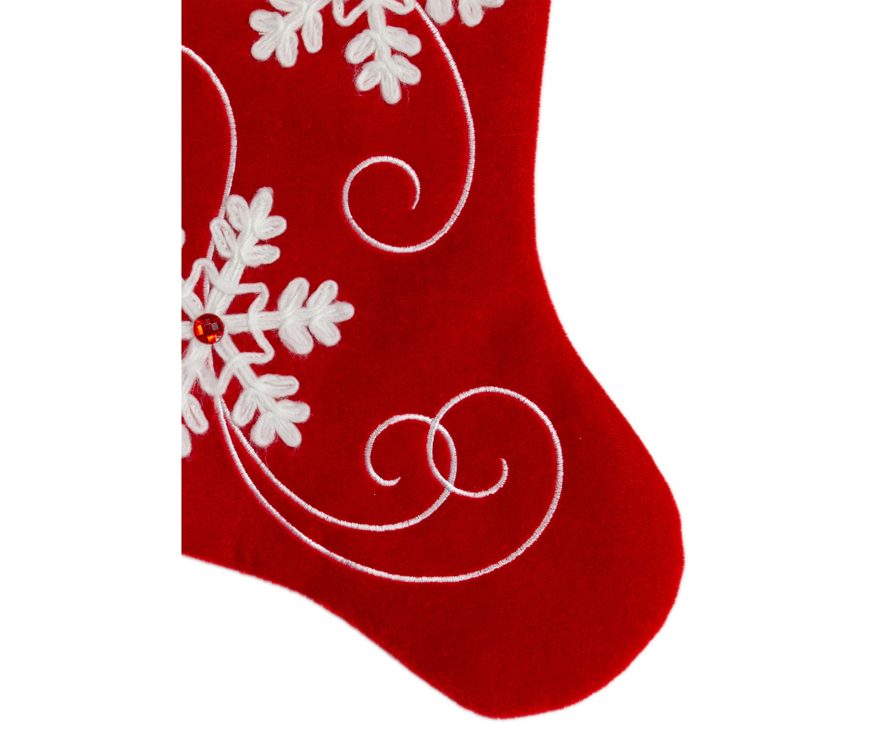 20.5-Inch Red and White Velvet With White Snowflake Christmas Stocking