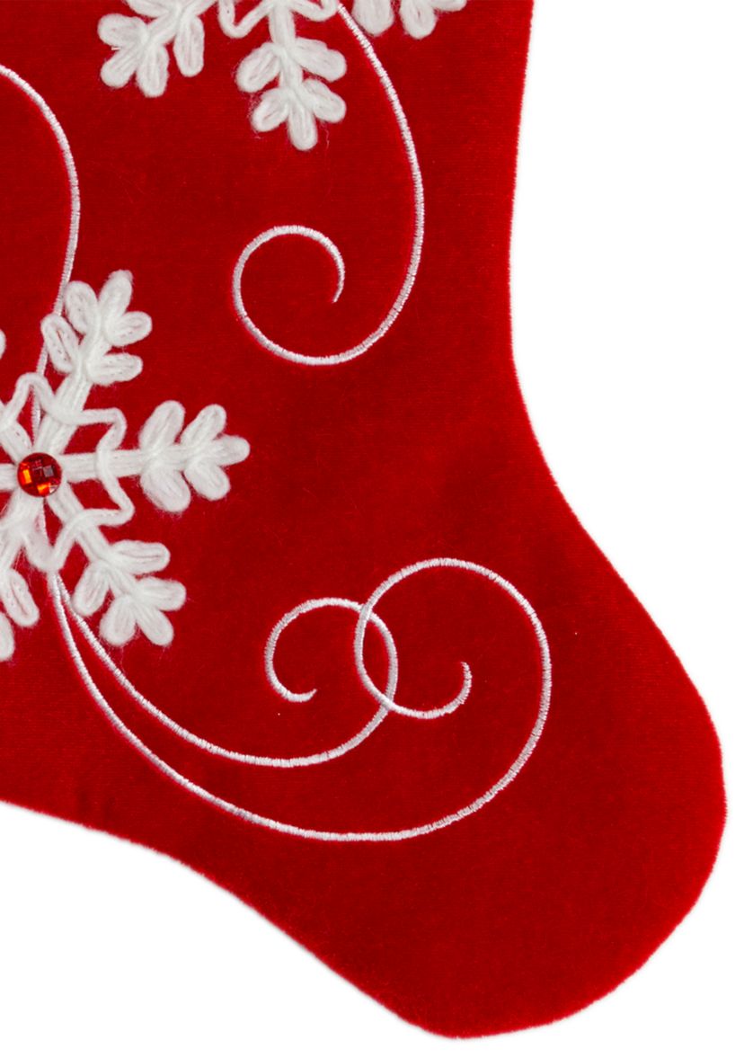 20.5-Inch Red and White Velvet With White Snowflake Christmas Stocking