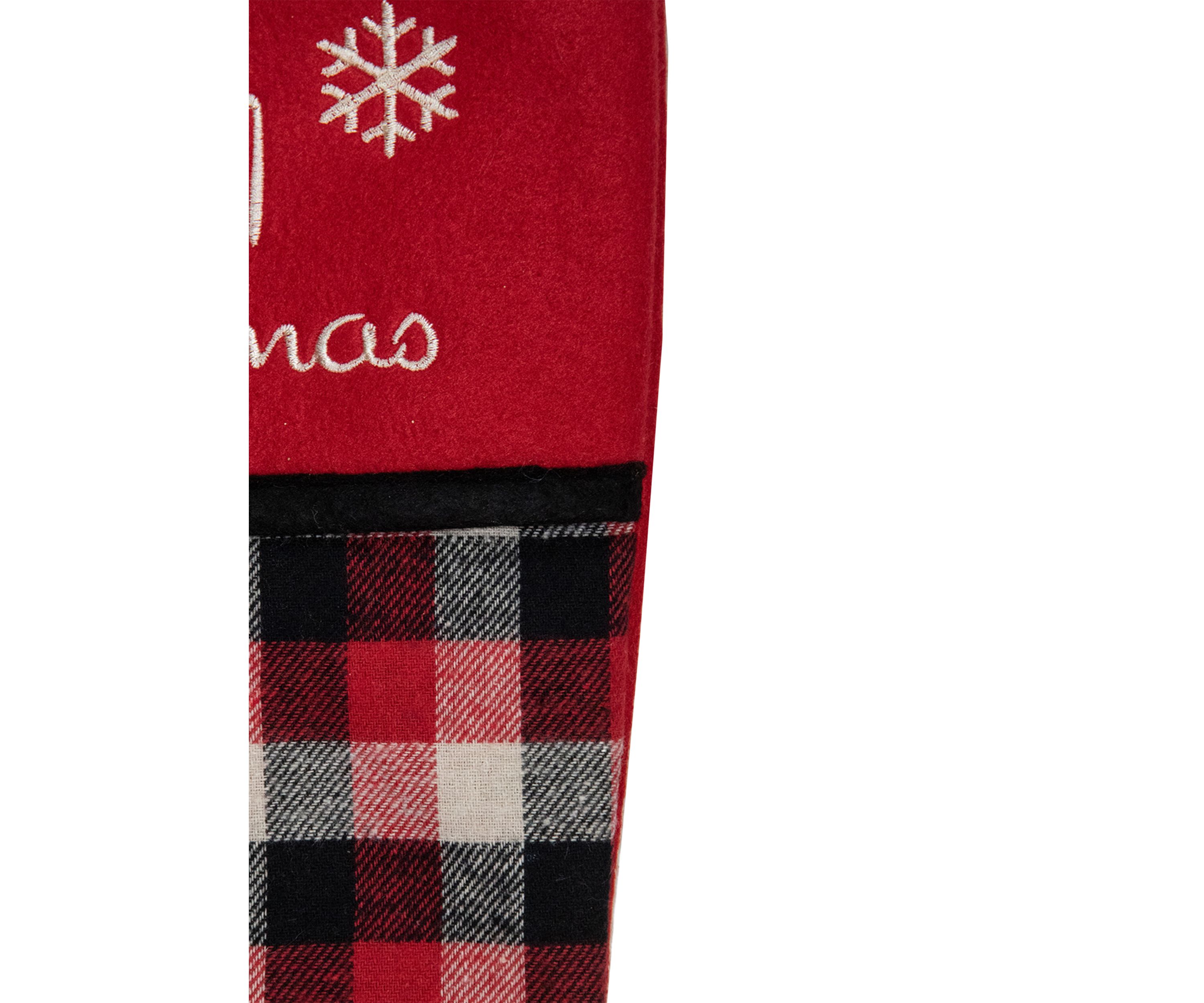 20.5-Inch Red  Black  and White Plaid Christmas Stocking with Fleece Cuff