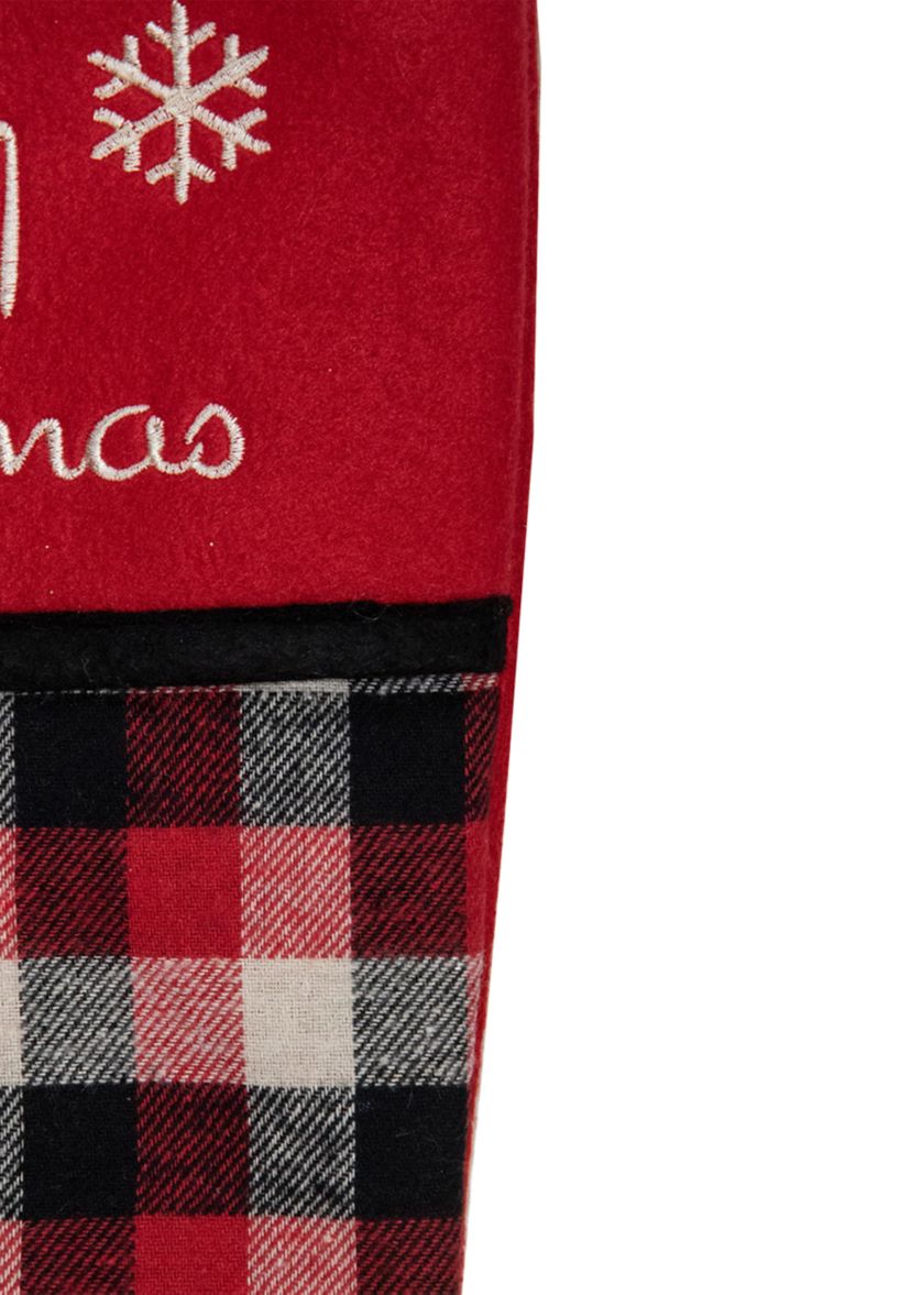 20.5-Inch Red  Black  and White Plaid Christmas Stocking with Fleece Cuff