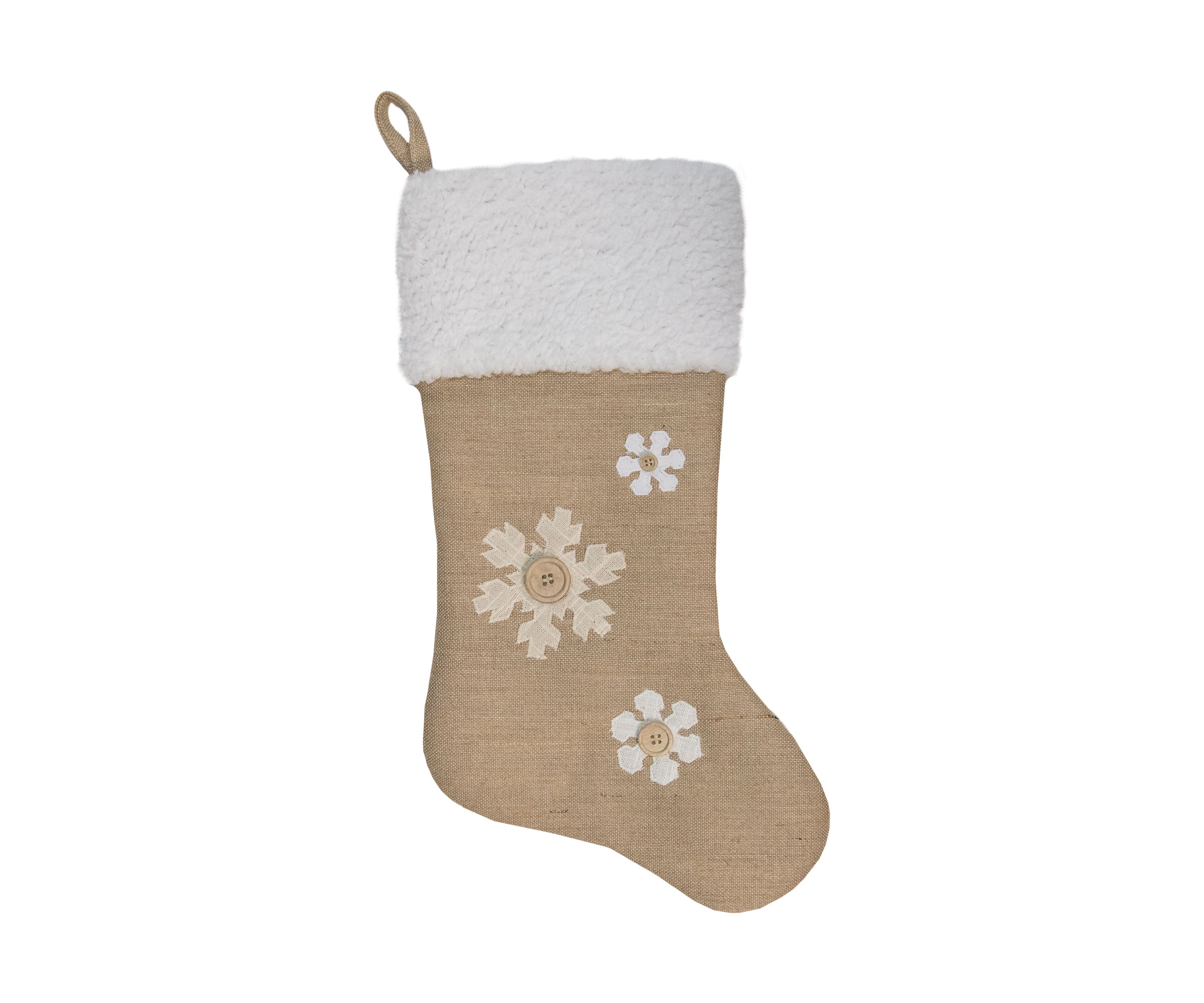 20.5Inch Beige and Ivory Snowflake Embroidered Christmas Stocking