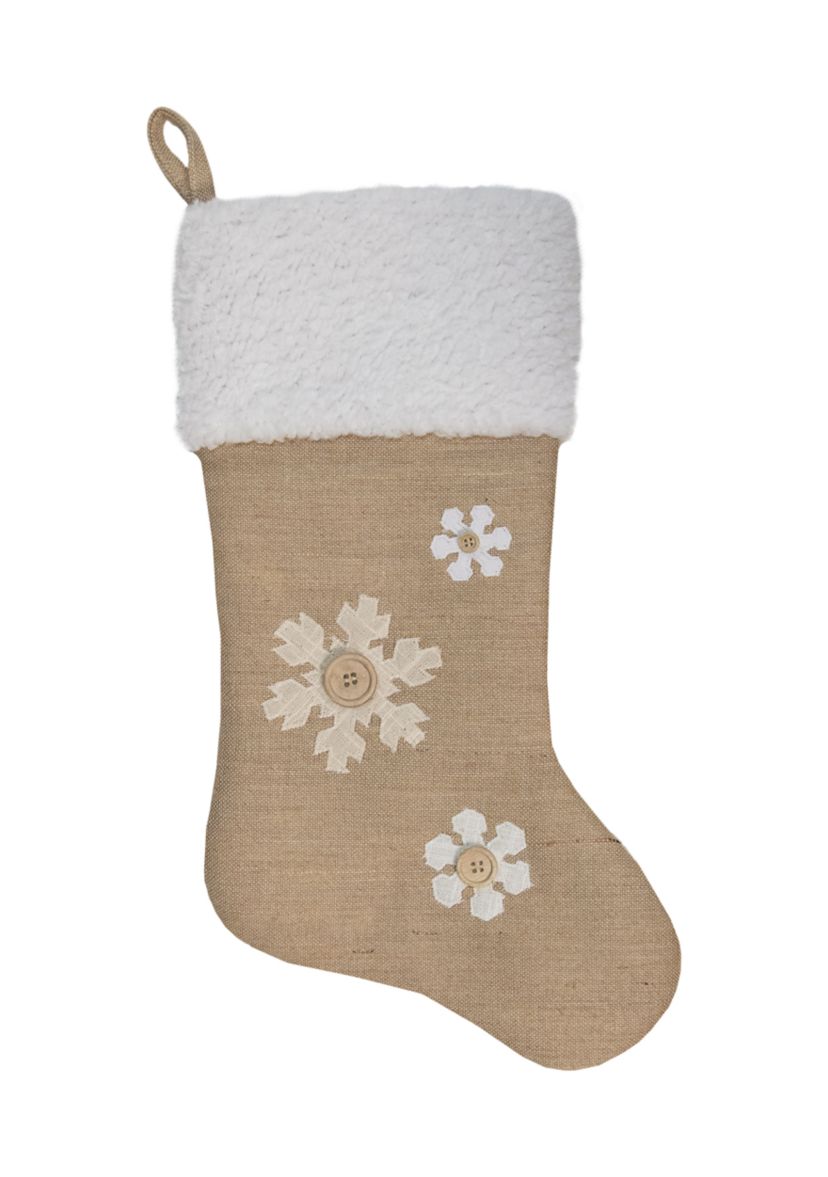 20.5Inch Beige and Ivory Snowflake Embroidered Christmas Stocking