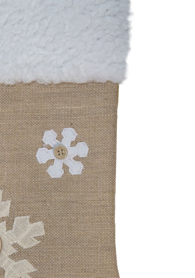 20.5Inch Beige and Ivory Snowflake Embroidered Christmas Stocking