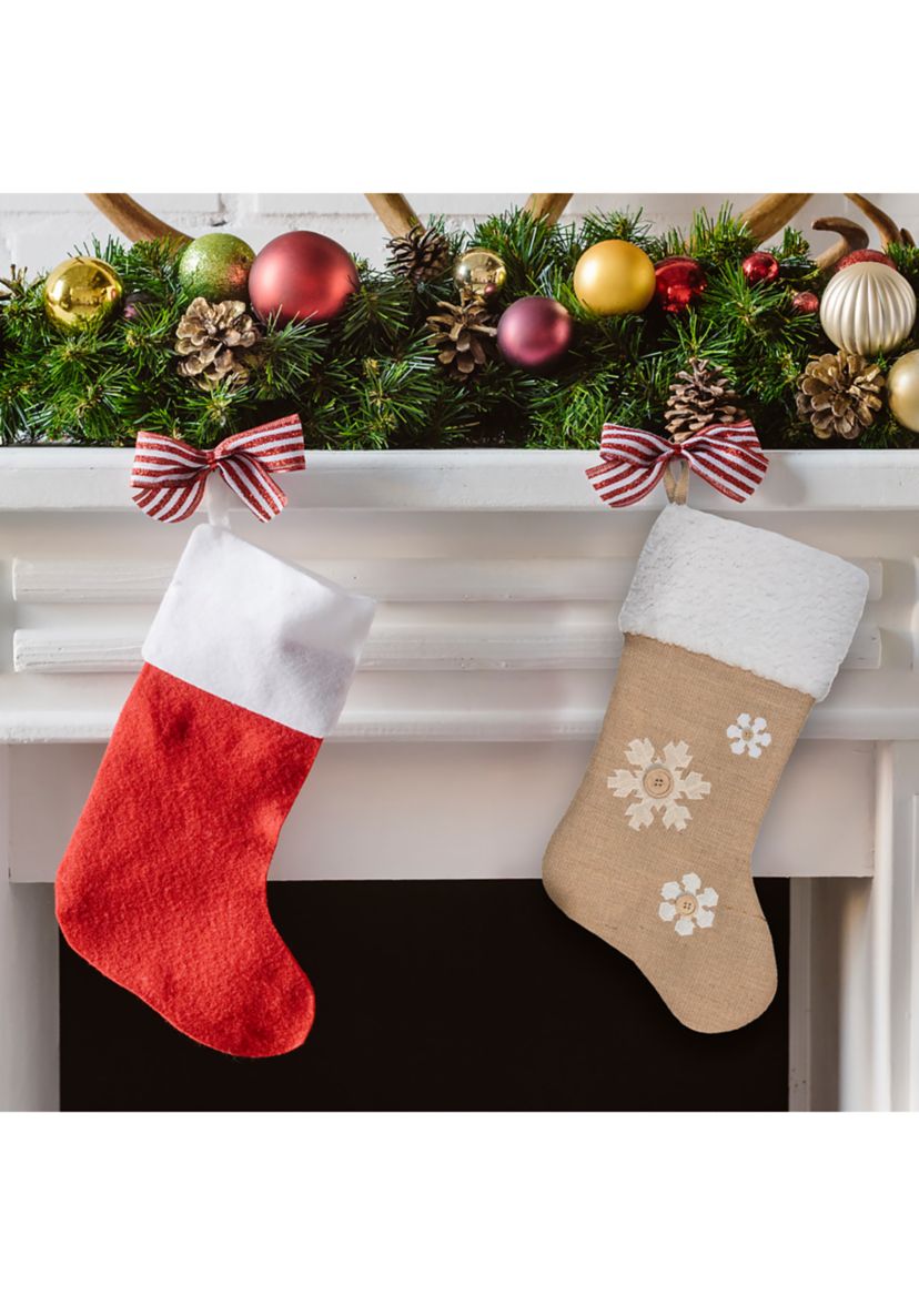 20.5Inch Beige and Ivory Snowflake Embroidered Christmas Stocking