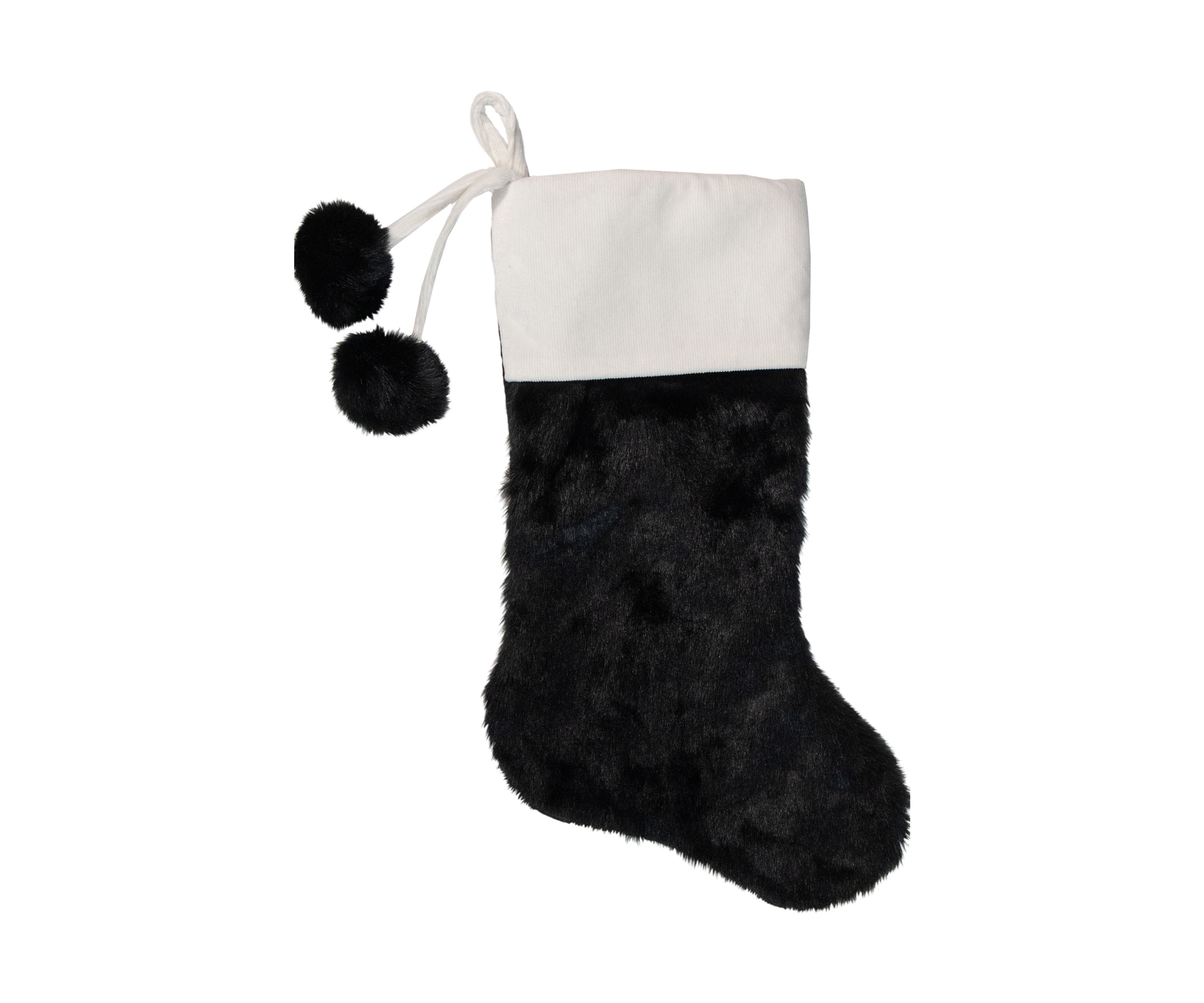 20.5-Inch Black and White Christmas Stocking with Corduroy Cuff