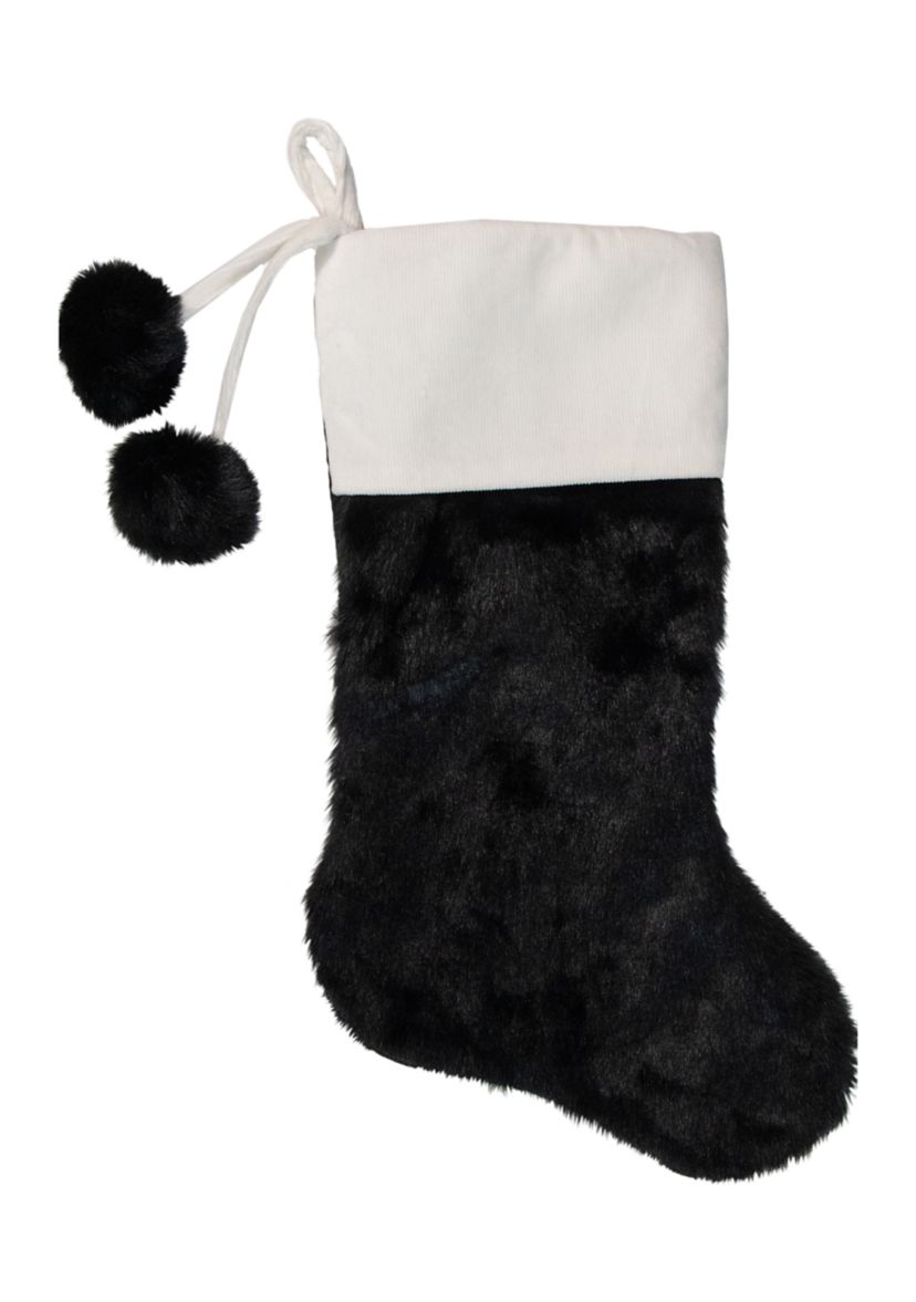 20.5-Inch Black and White Christmas Stocking with Corduroy Cuff