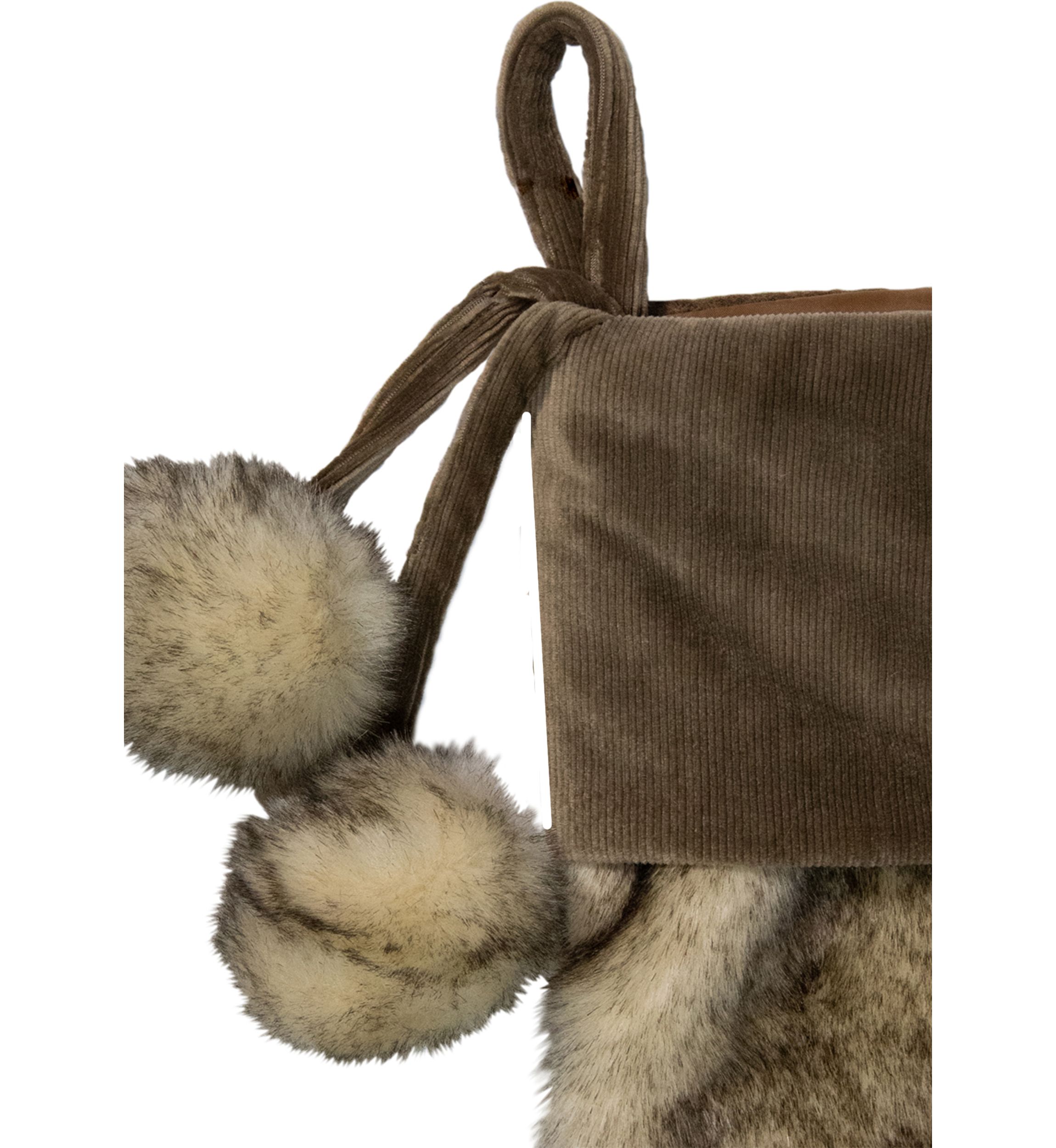 20.5-Inch Brown Christmas Stocking with Corduroy Cuff and Pom Poms