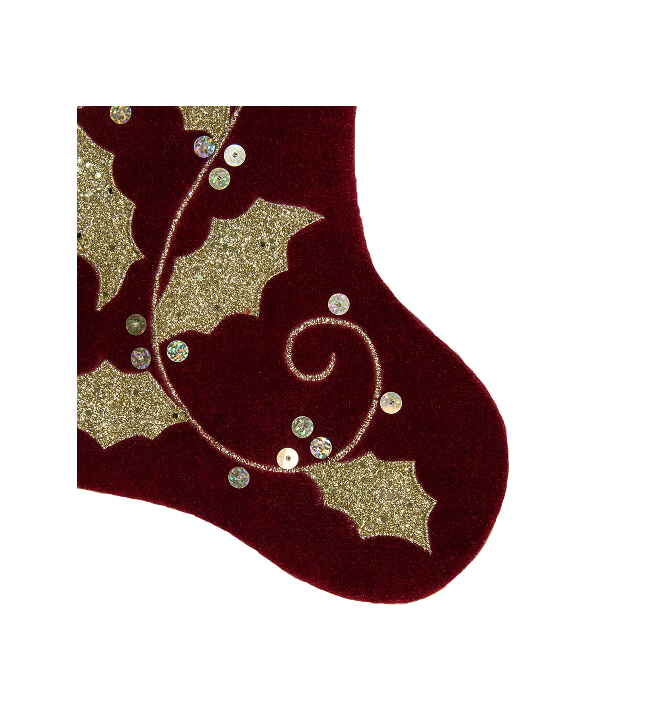 20.5-Inch Velvet Gold and Maroon Etched Cuff Christmas Stocking
