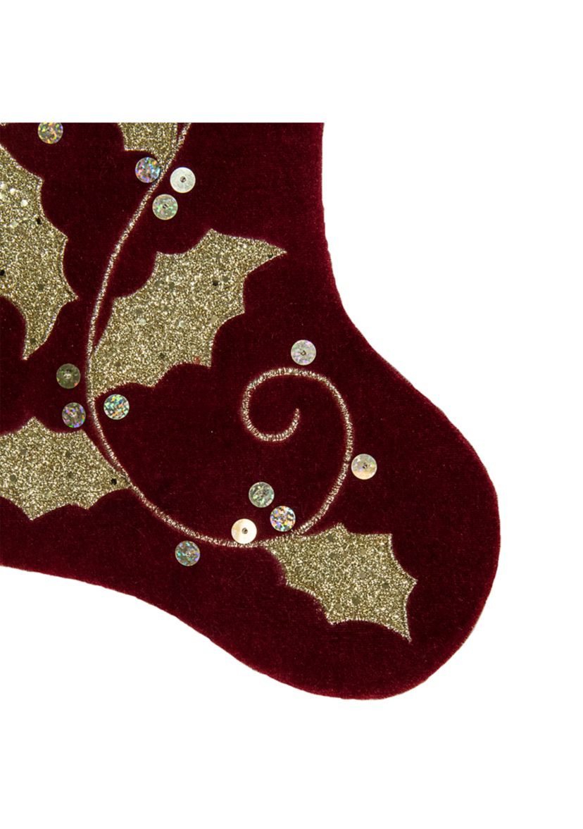 20.5-Inch Velvet Gold and Maroon Etched Cuff Christmas Stocking