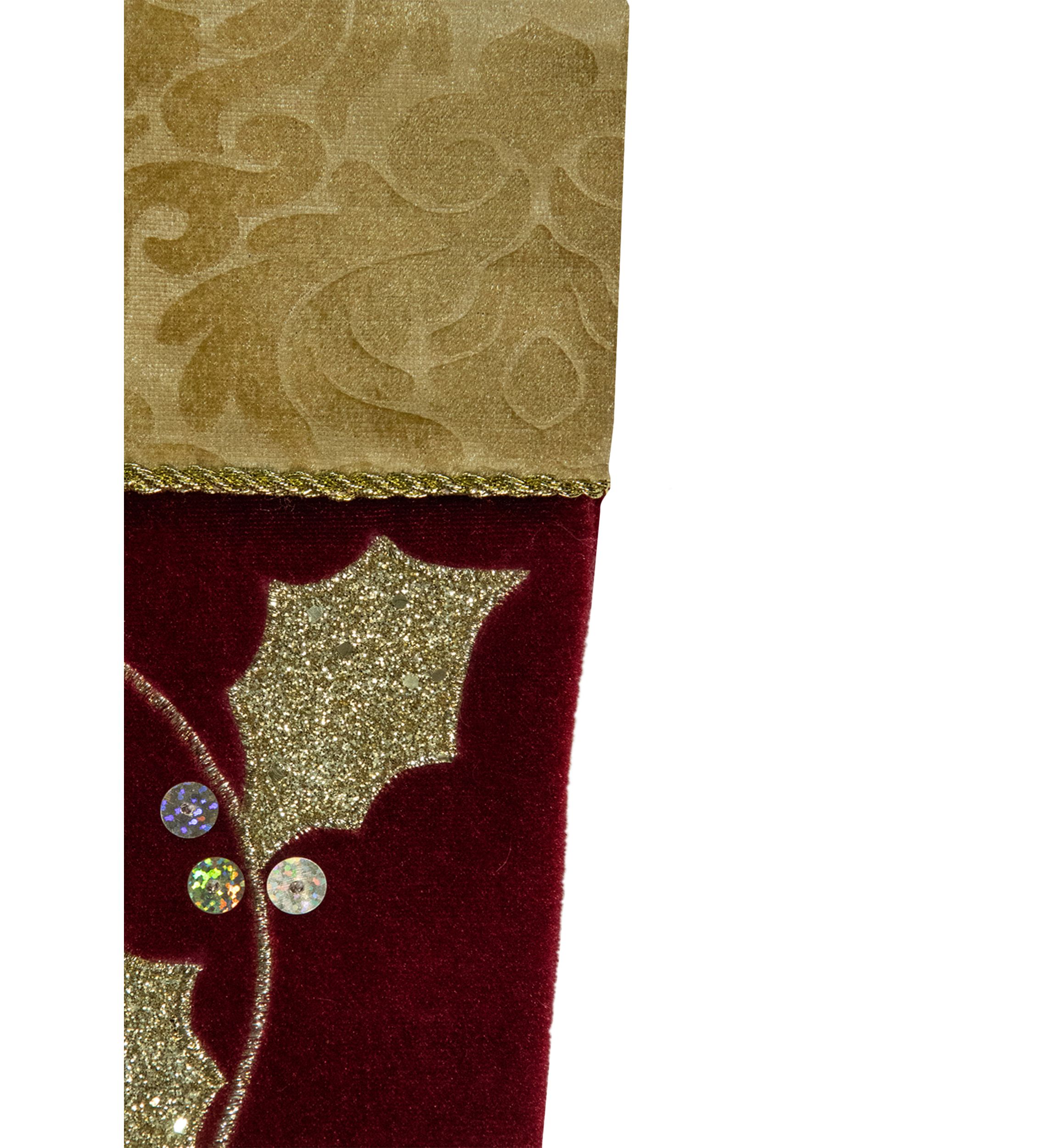 20.5-Inch Velvet Gold and Maroon Etched Cuff Christmas Stocking