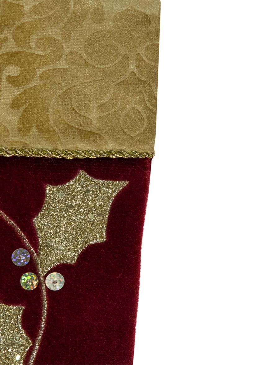 20.5-Inch Velvet Gold and Maroon Etched Cuff Christmas Stocking