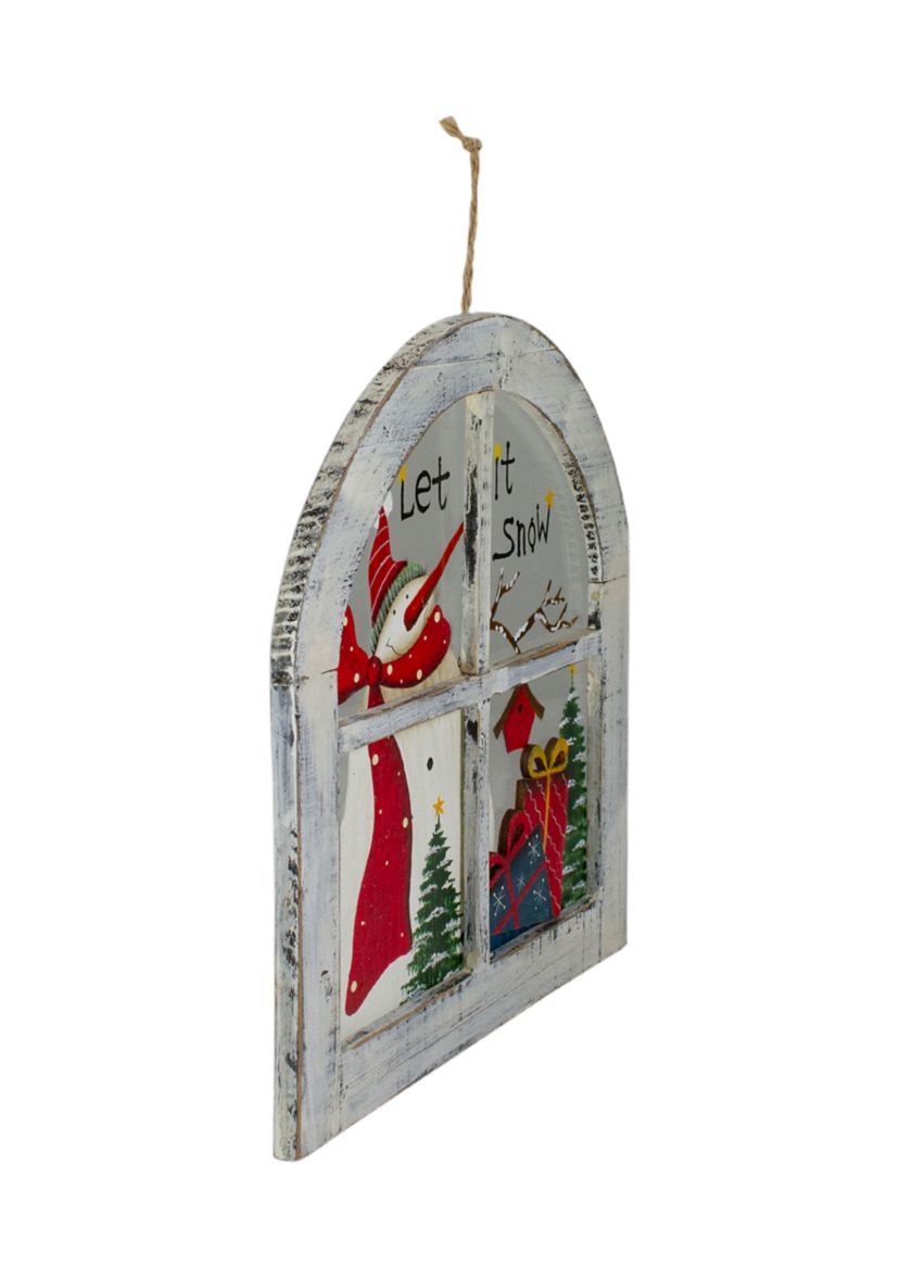 White Rustic InchLet It SnowInch Snowman Glass Window Scene Christmas Wall Decor