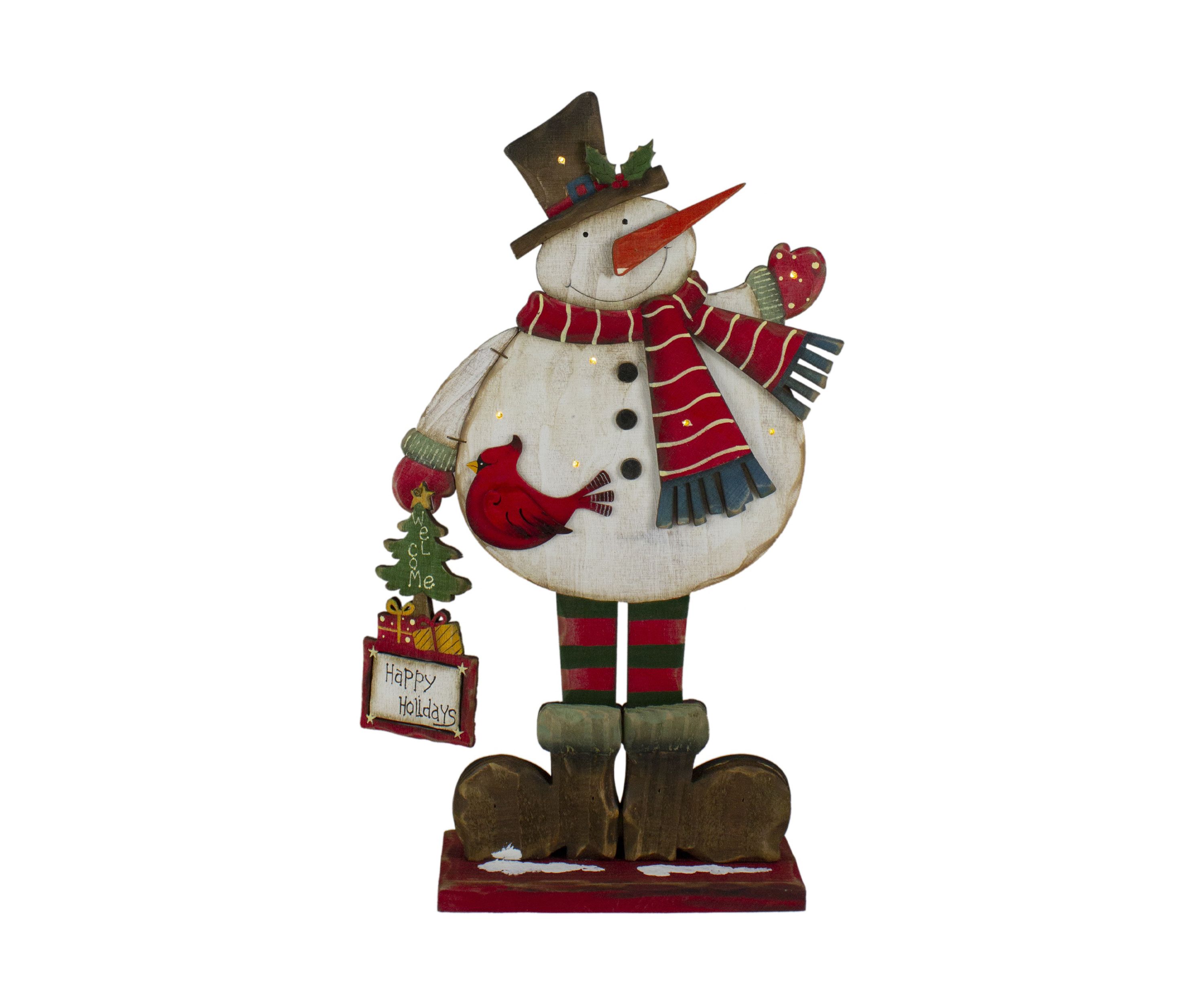 17.5in Lighted Waving Happy Holidays Snowman Christmas Tabletop Decoration