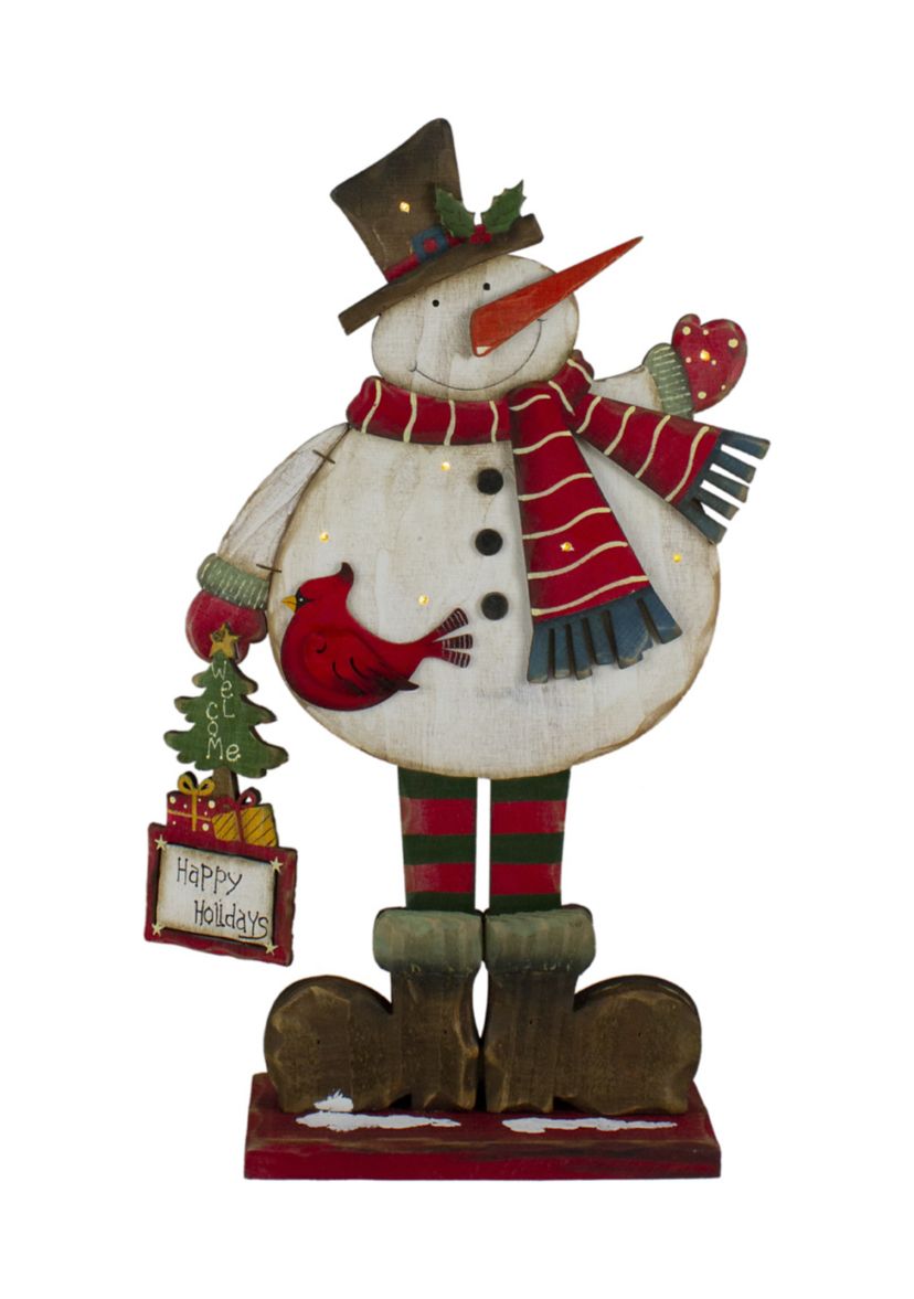 17.5in Lighted Waving Happy Holidays Snowman Christmas Tabletop Decoration
