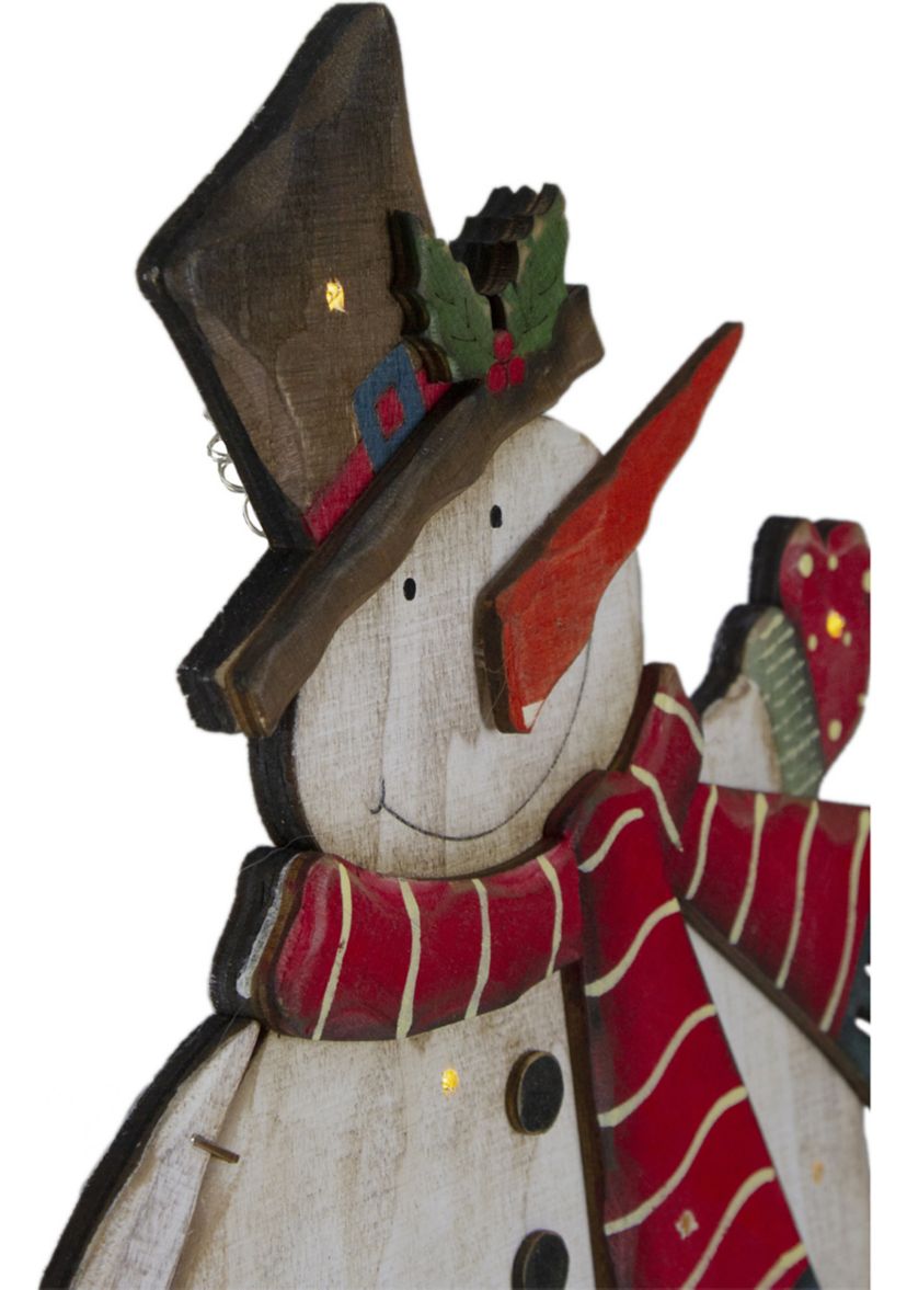 17.5in Lighted Waving Happy Holidays Snowman Christmas Tabletop Decoration