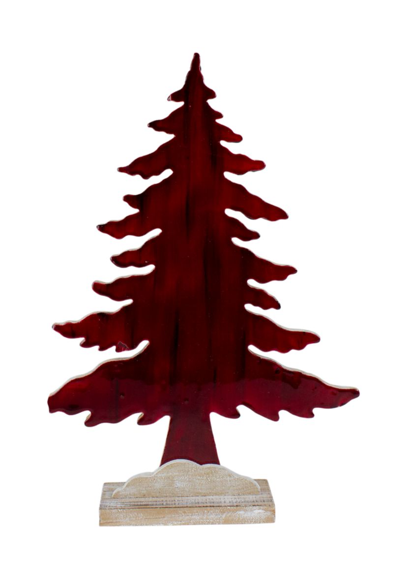 14Inch Red and Black Stained Forest Tree Christmas Tabletop Decor