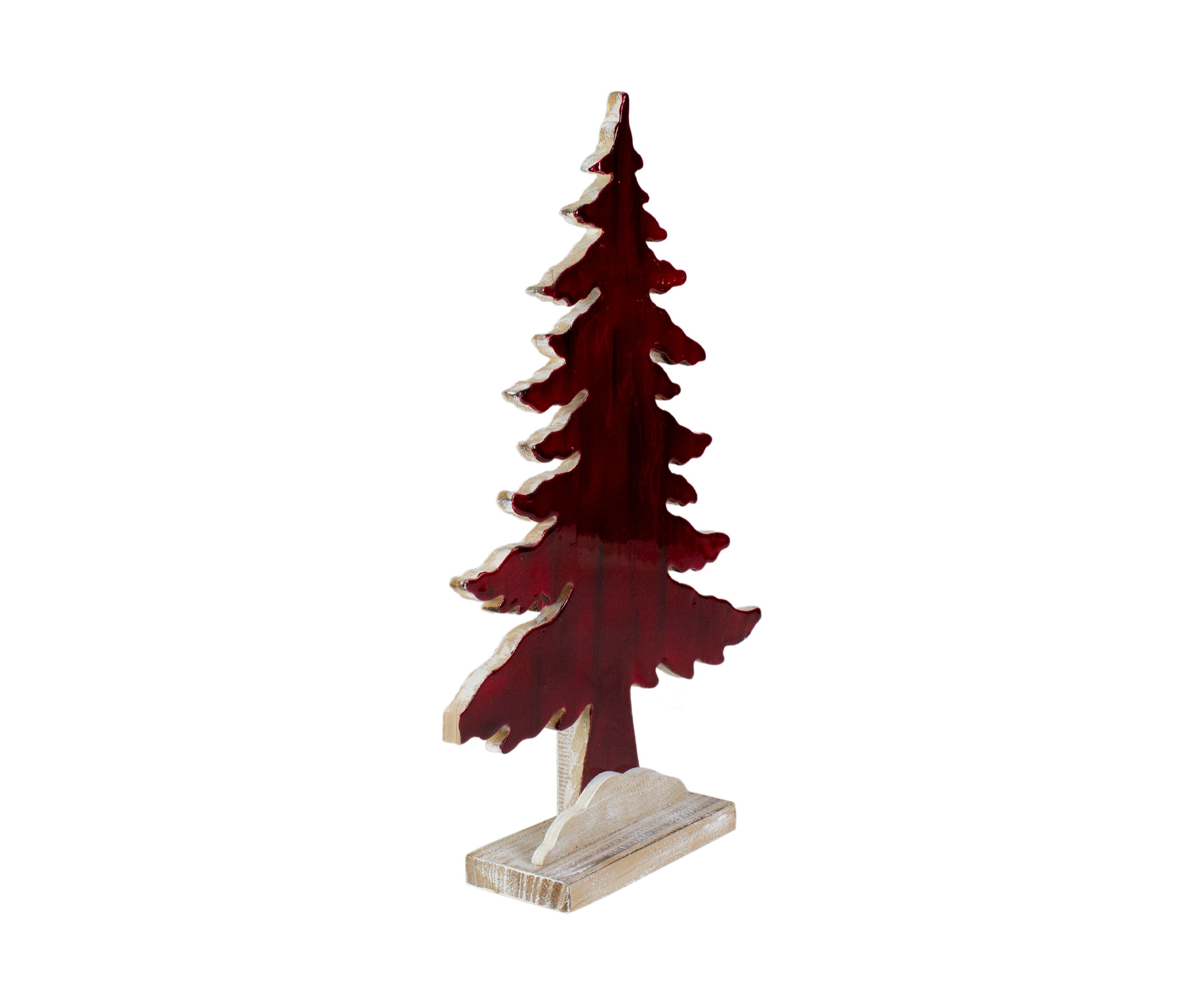 14Inch Red and Black Stained Forest Tree Christmas Tabletop Decor