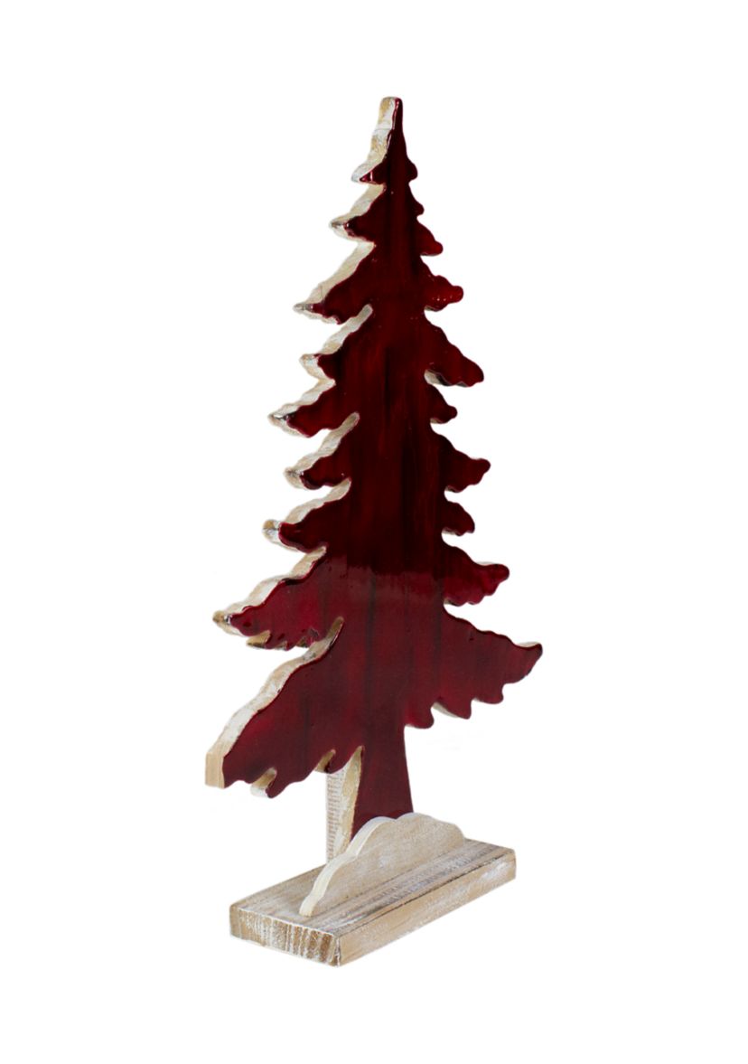 14Inch Red and Black Stained Forest Tree Christmas Tabletop Decor