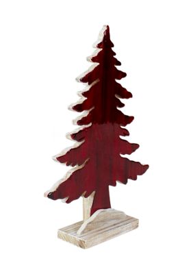 10.5Inch Red and White Stained Forest Tree Christmas Tabletop Decor