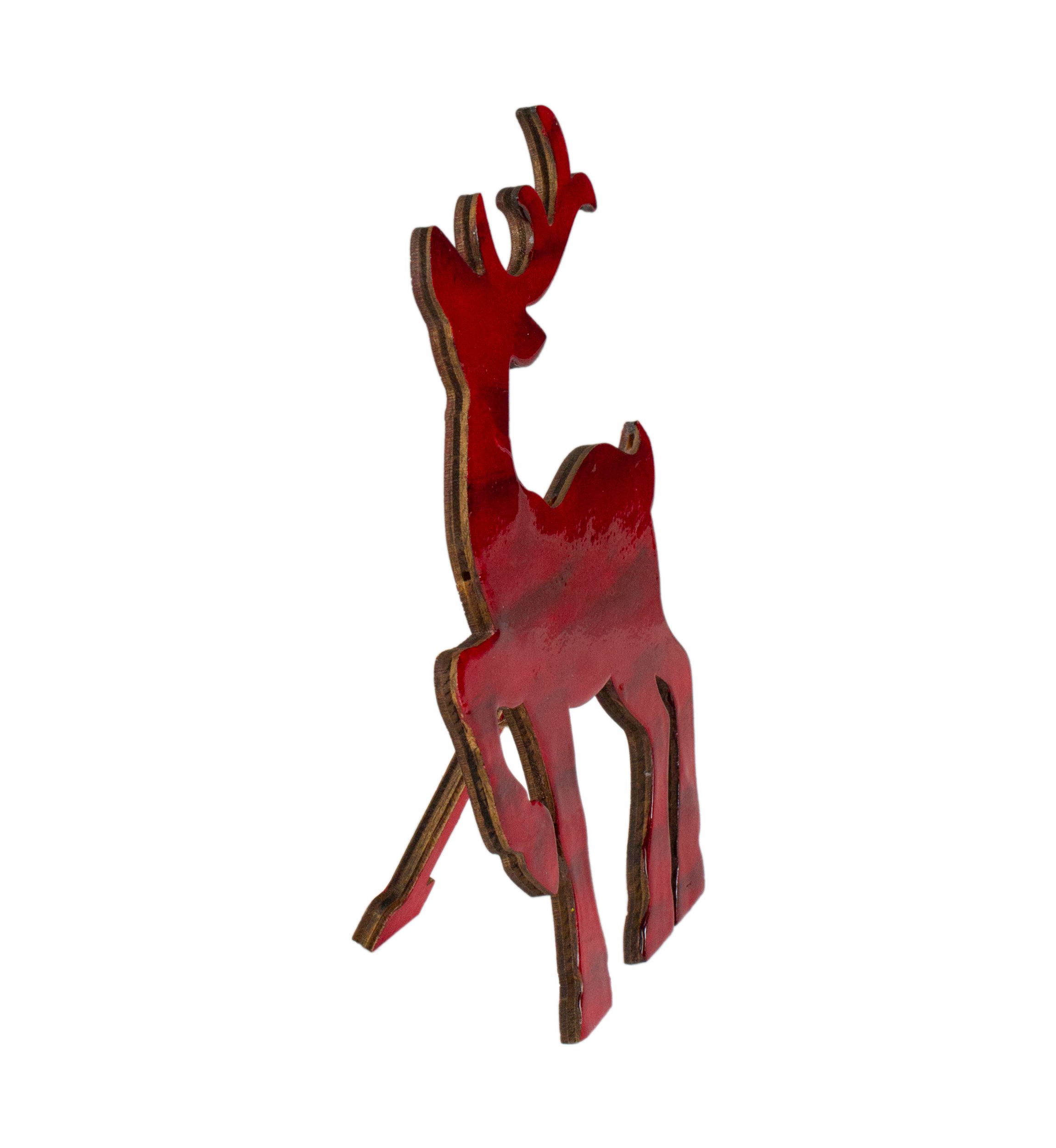 8in Red and Black Stained Standing Reindeer Christmas Tabletop Decor