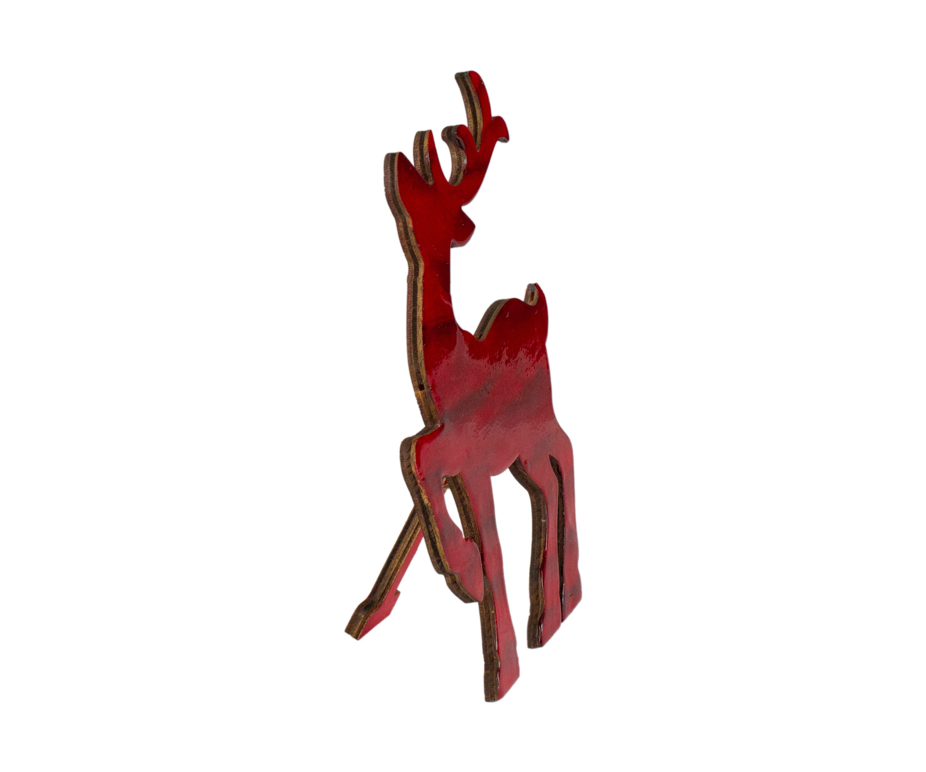 8in Red and Black Stained Standing Reindeer Christmas Tabletop Decor