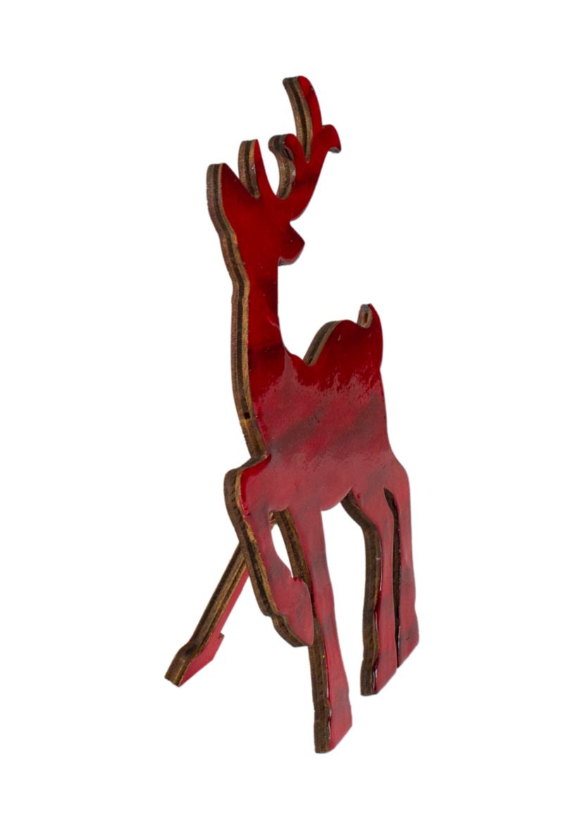 8in Red and Black Stained Standing Reindeer Christmas Tabletop Decor