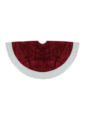 48Inch White and Burgundy Plush Christmas Tree Skirt