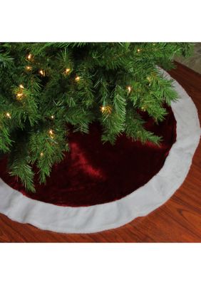 48Inch White and Burgundy Plush Christmas Tree Skirt