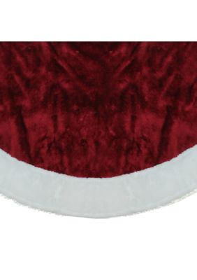 48Inch White and Burgundy Plush Christmas Tree Skirt