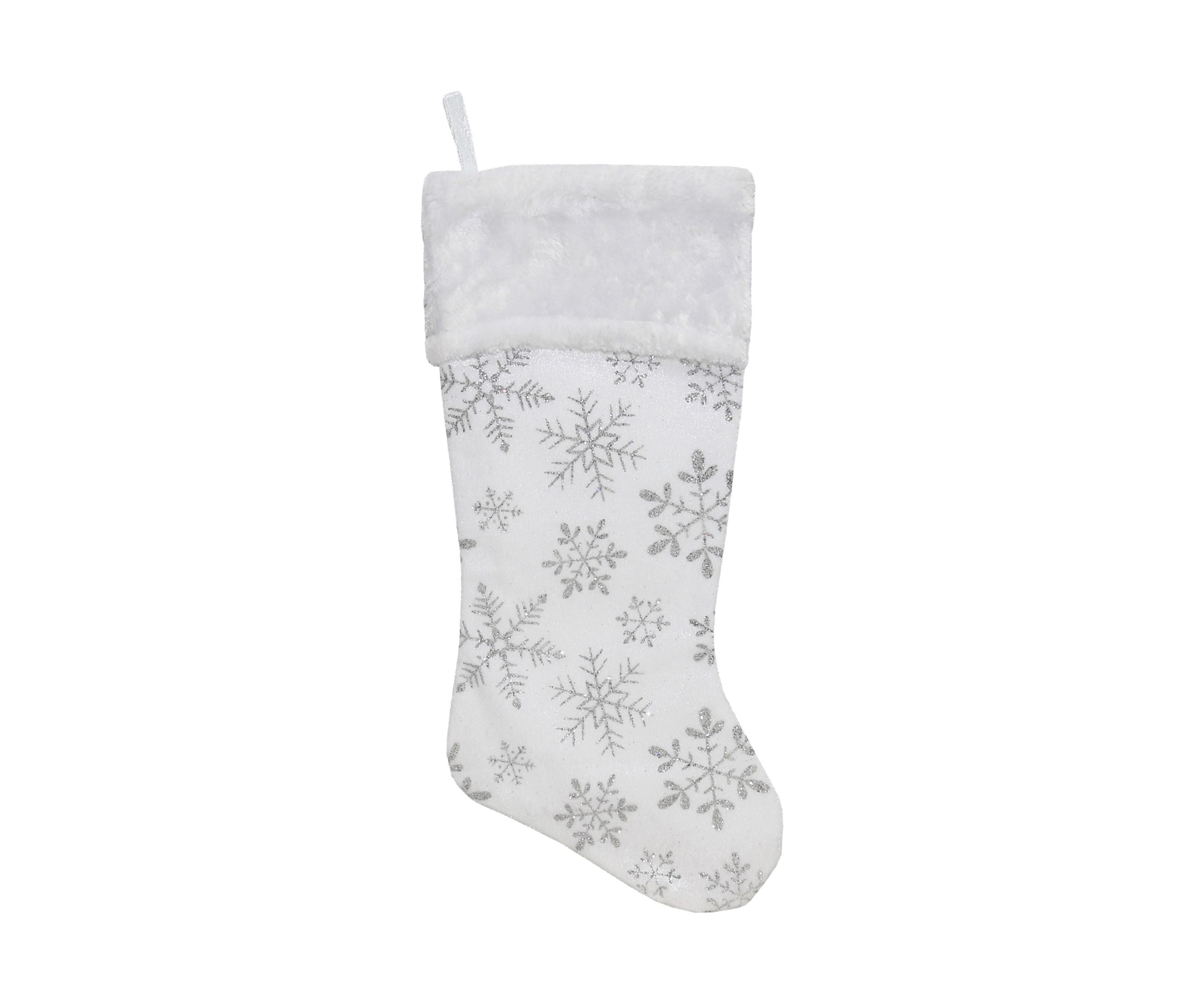 20Inch White and Silver Snowflakes Christmas Stocking