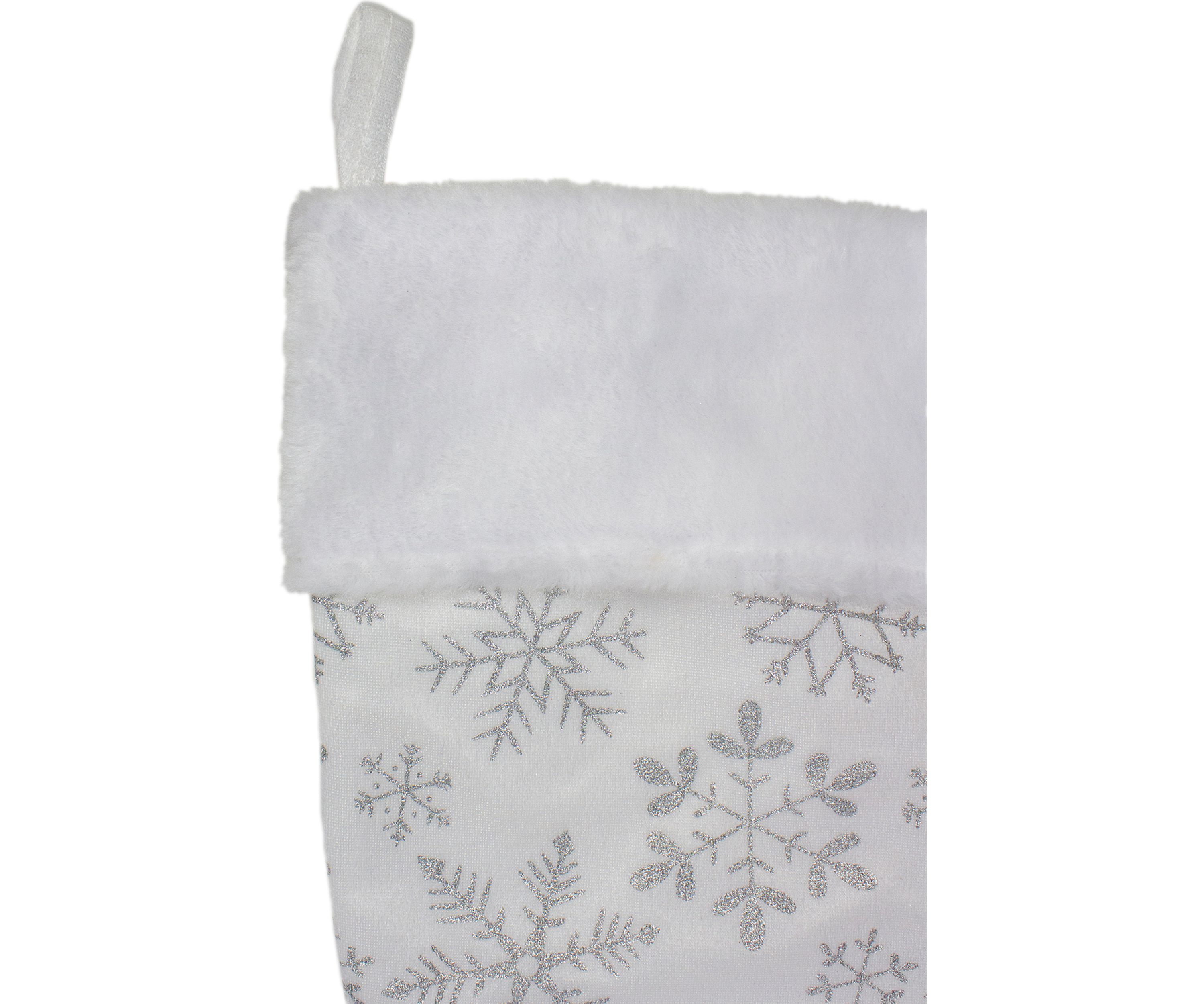 20Inch White and Silver Snowflakes Christmas Stocking