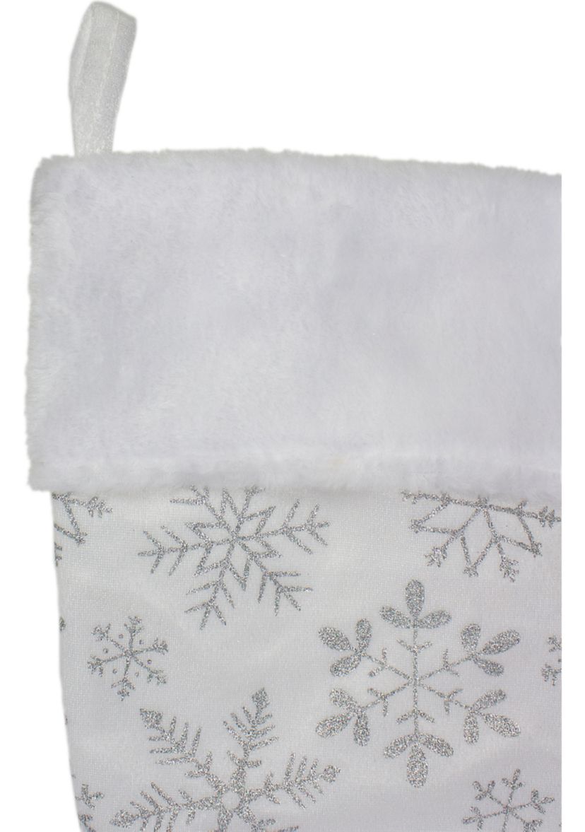 20Inch White and Silver Snowflakes Christmas Stocking