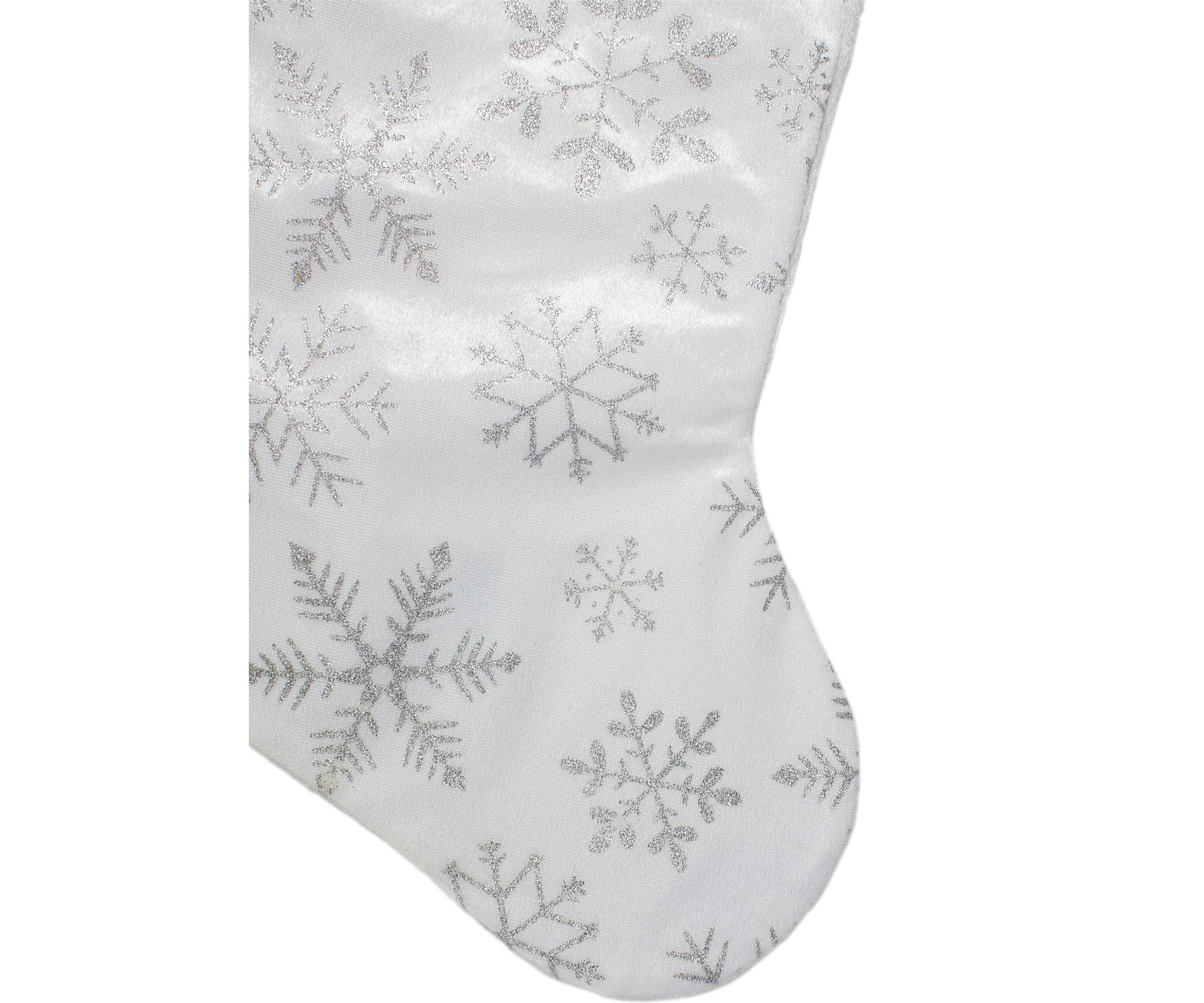 20Inch White and Silver Snowflakes Christmas Stocking