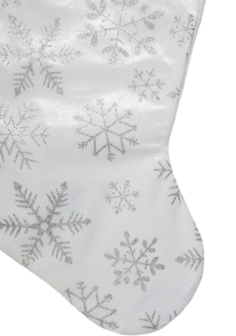 20Inch White and Silver Snowflakes Christmas Stocking
