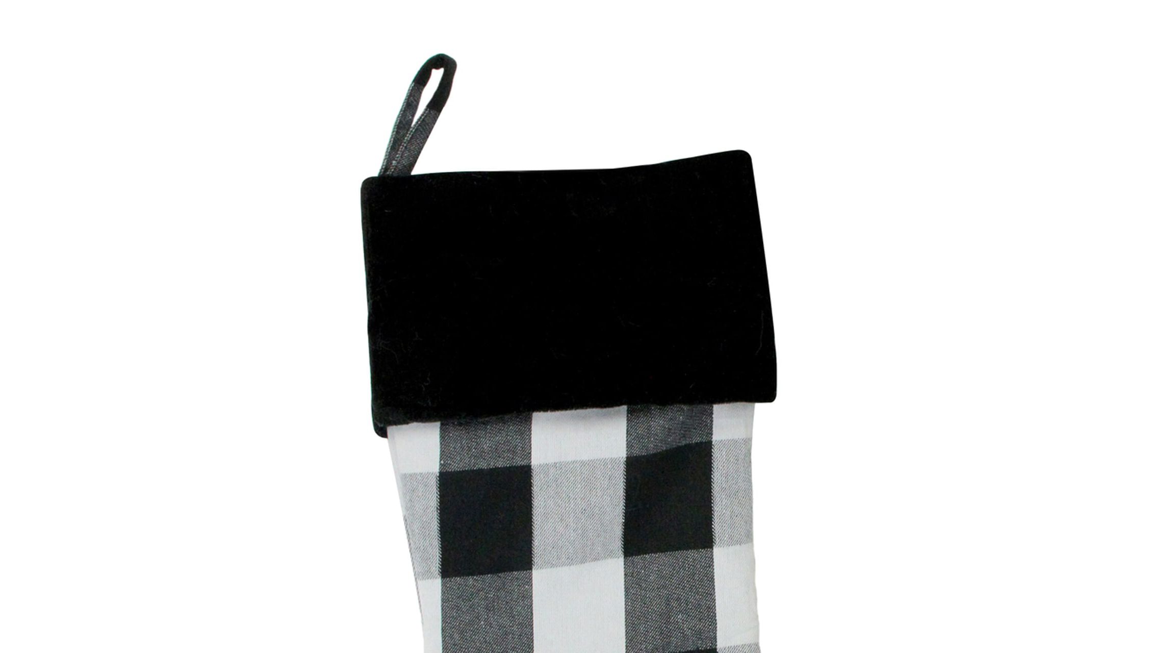 20inch White and Black Buffalo Plaid Christmas Stocking with Cuff