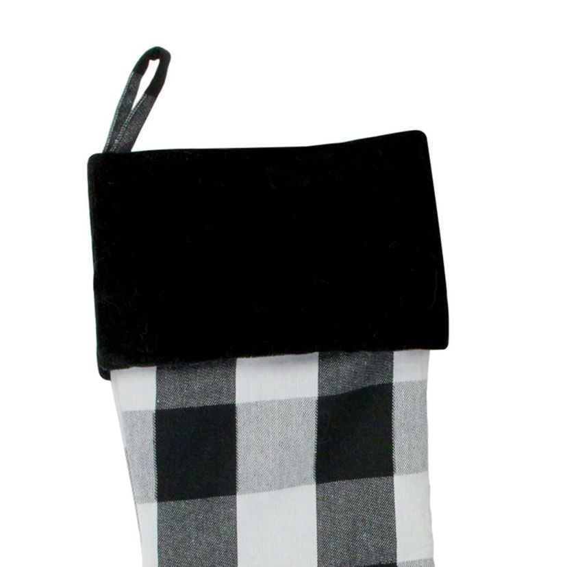 20inch White and Black Buffalo Plaid Christmas Stocking with Cuff