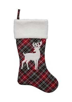 Northlight 20Inch Black And Red Tartan Reindeer Christmas Stocking With Cuff