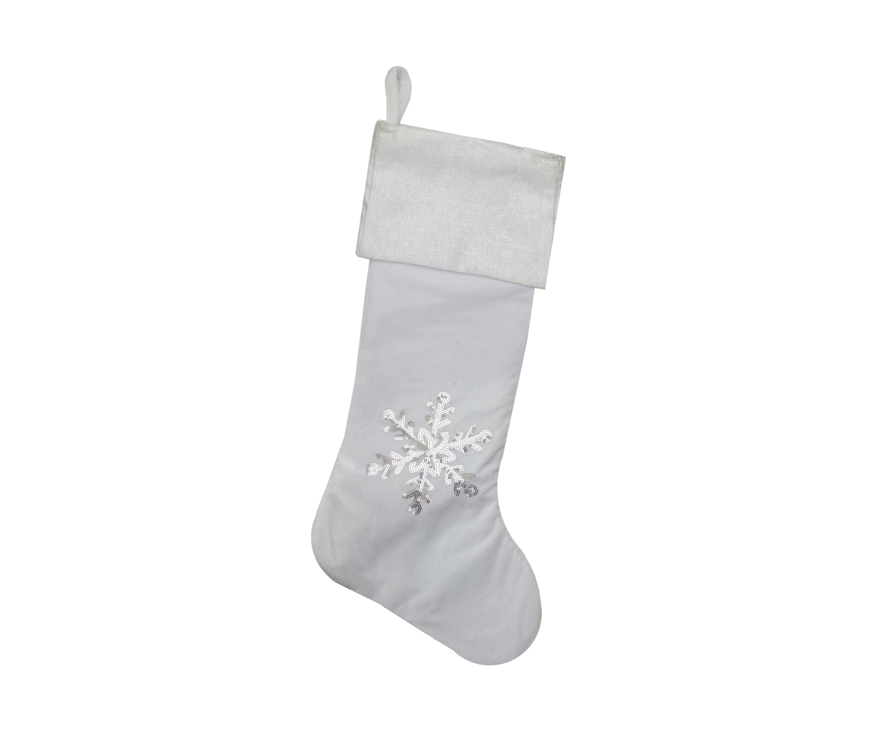20Inch Silver and White Snowflake Christmas Stocking with Silver Cuff