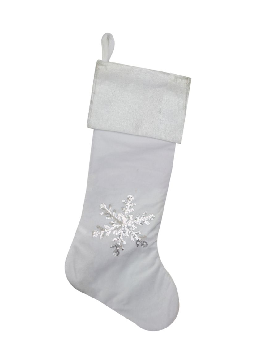 20Inch Silver and White Snowflake Christmas Stocking with Silver Cuff