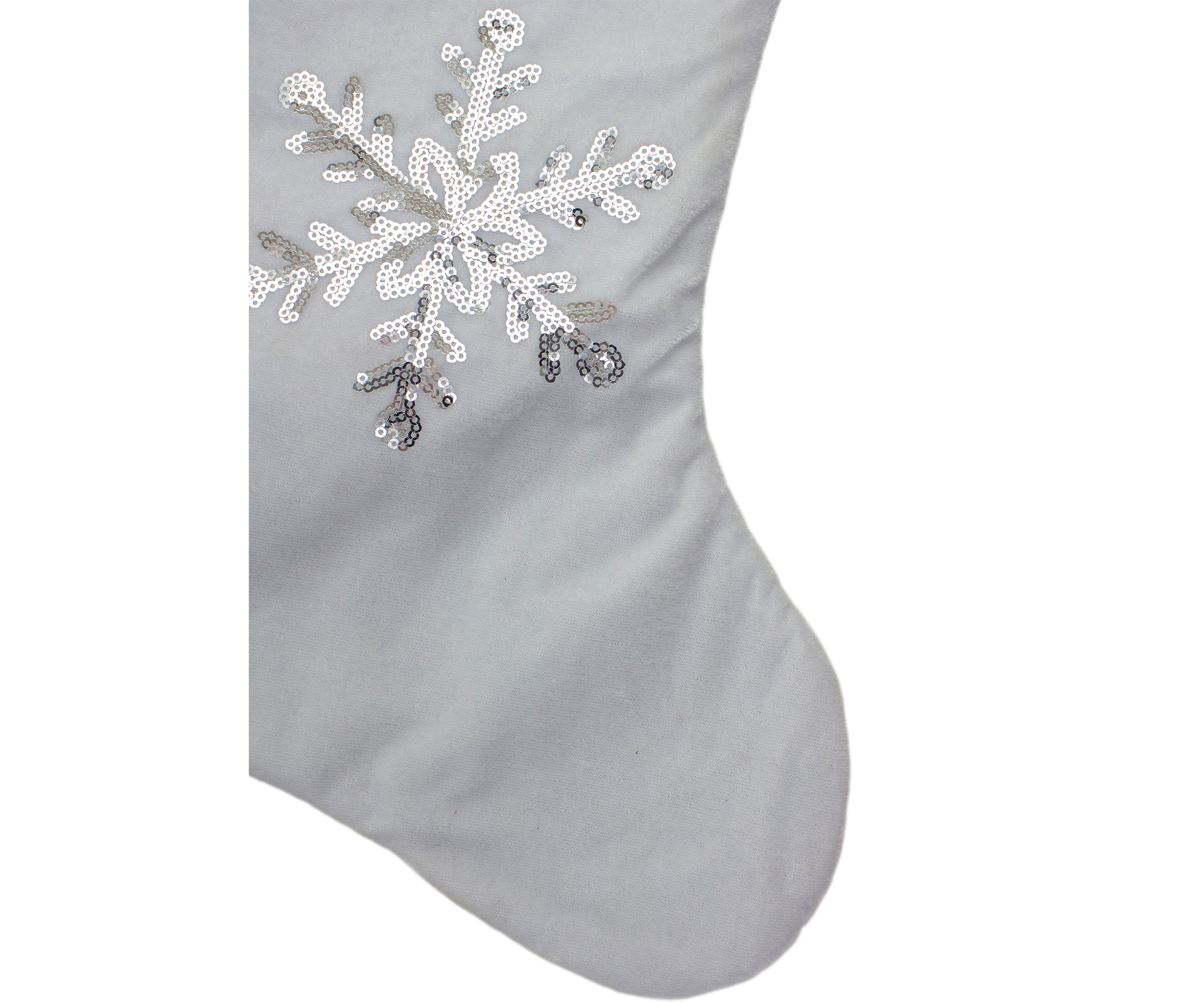 20Inch Silver and White Snowflake Christmas Stocking with Silver Cuff
