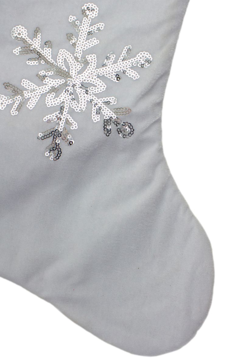 20Inch Silver and White Snowflake Christmas Stocking with Silver Cuff