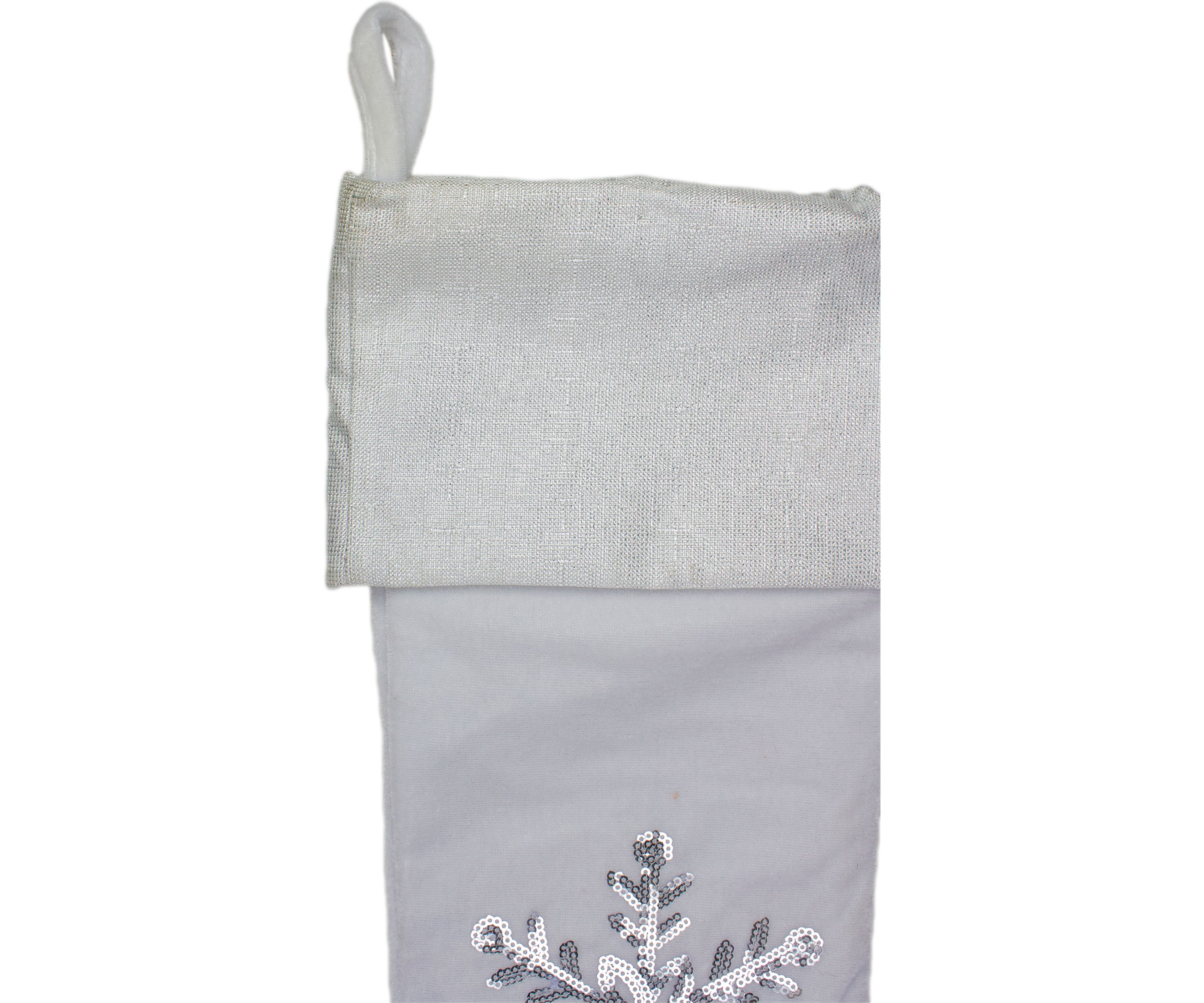 20Inch Silver and White Snowflake Christmas Stocking with Silver Cuff