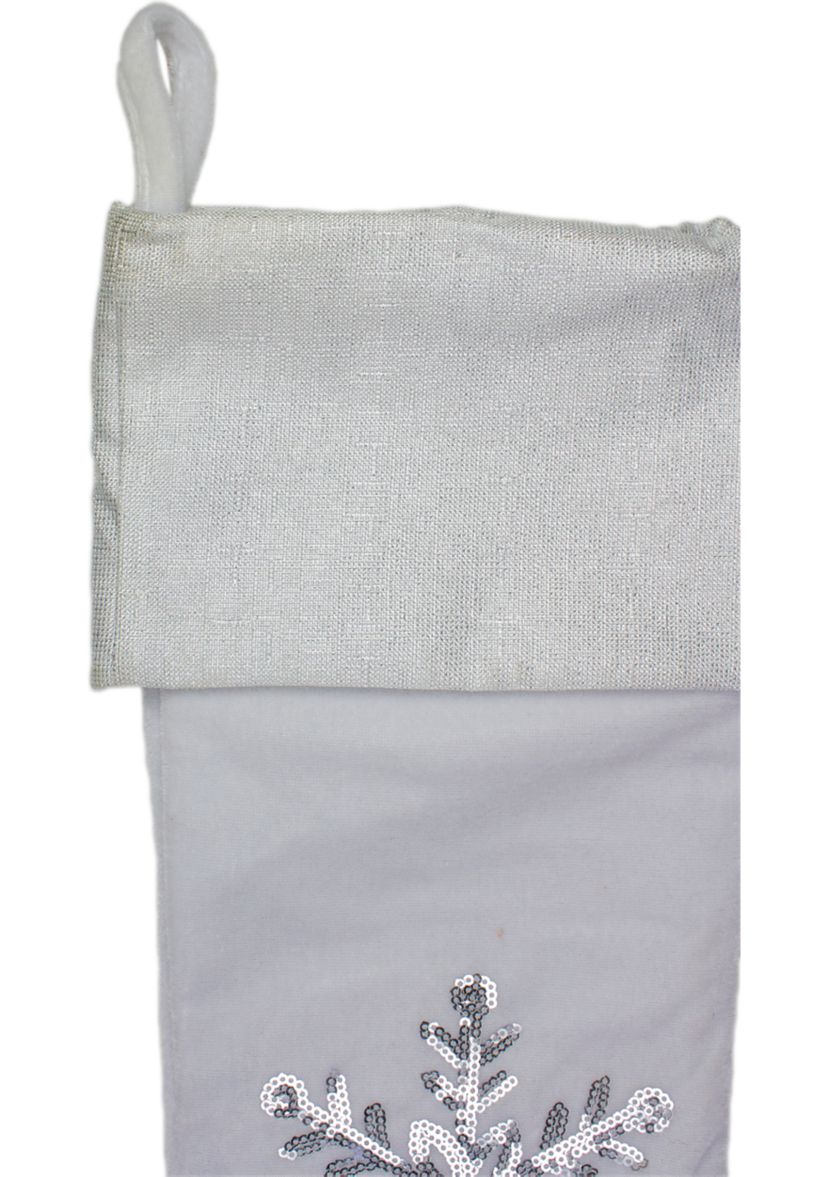 20Inch Silver and White Snowflake Christmas Stocking with Silver Cuff