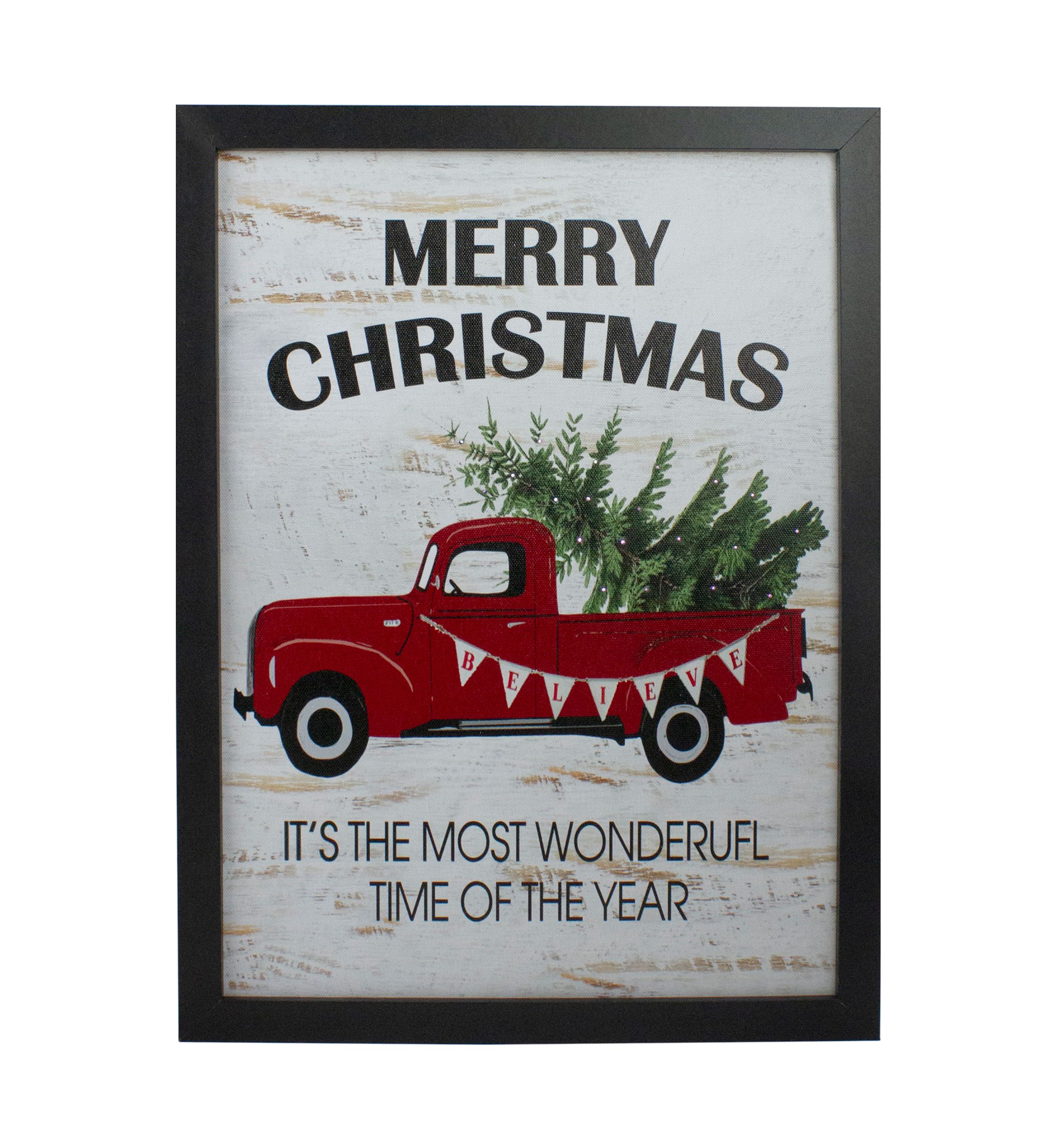 16Inch Lighted Red and Green Merry Christmas Canvas Wall Art