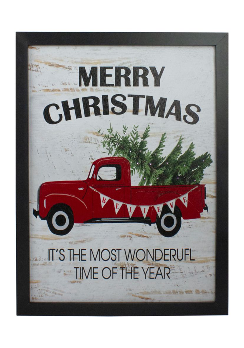 16Inch Lighted Red and Green Merry Christmas Canvas Wall Art