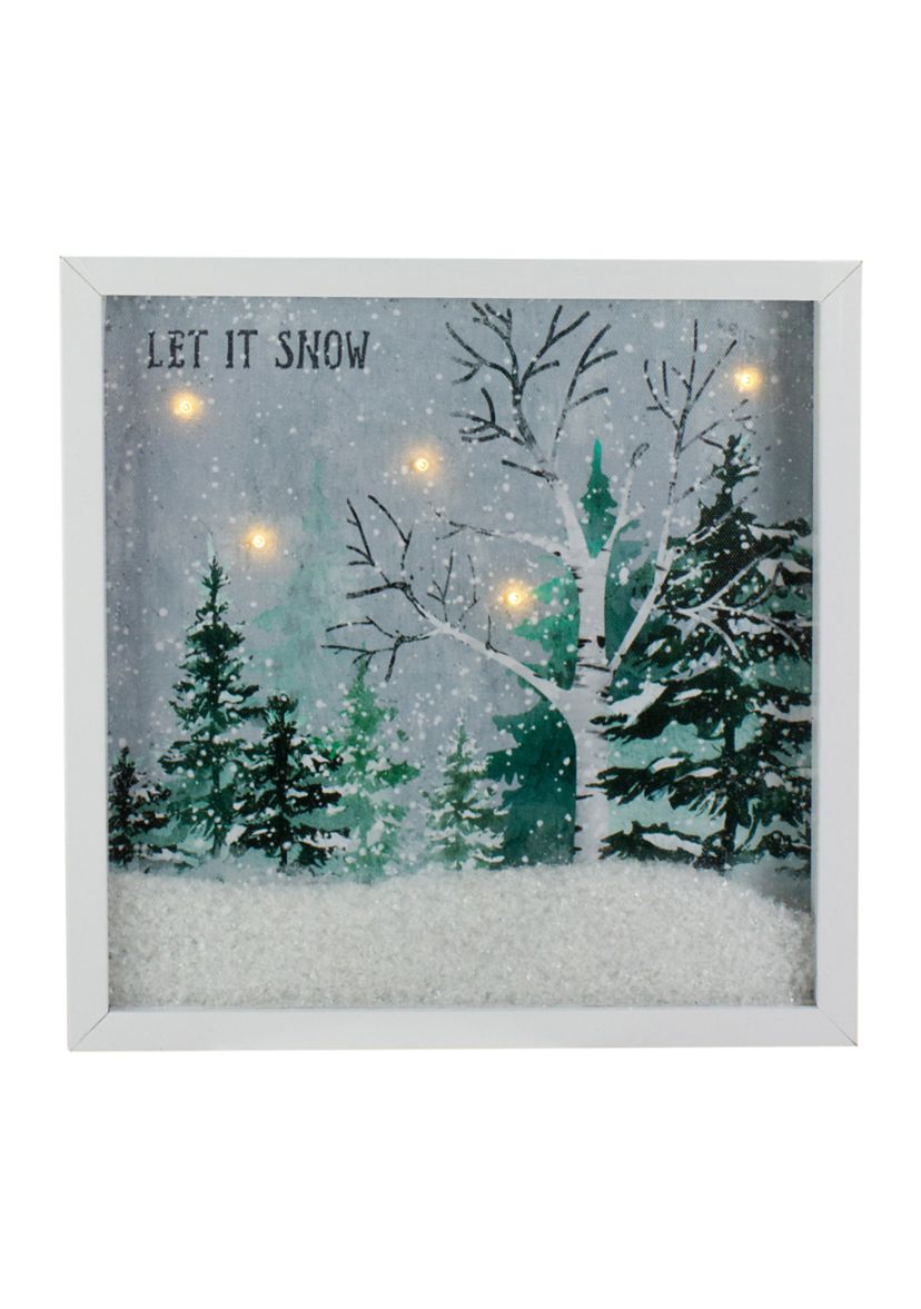 LED Lighted Let it Snow Winter Forest Christmas Canvas Wall Art 10Inch x 10Inch